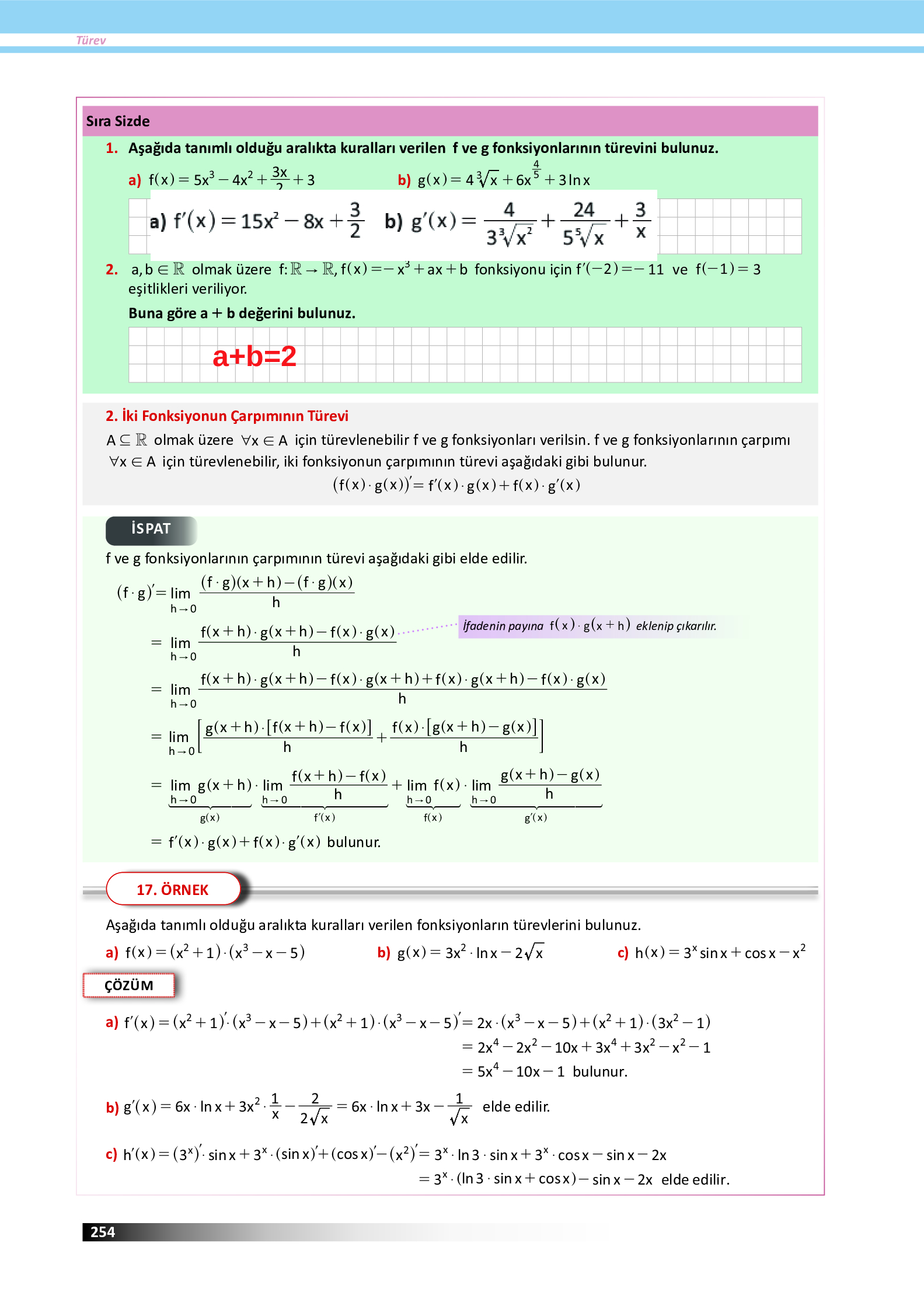 12. Sınıf Meb Yayınları Fen Lisesi Matematik Ders Kitabı Sayfa 254 Cevapları