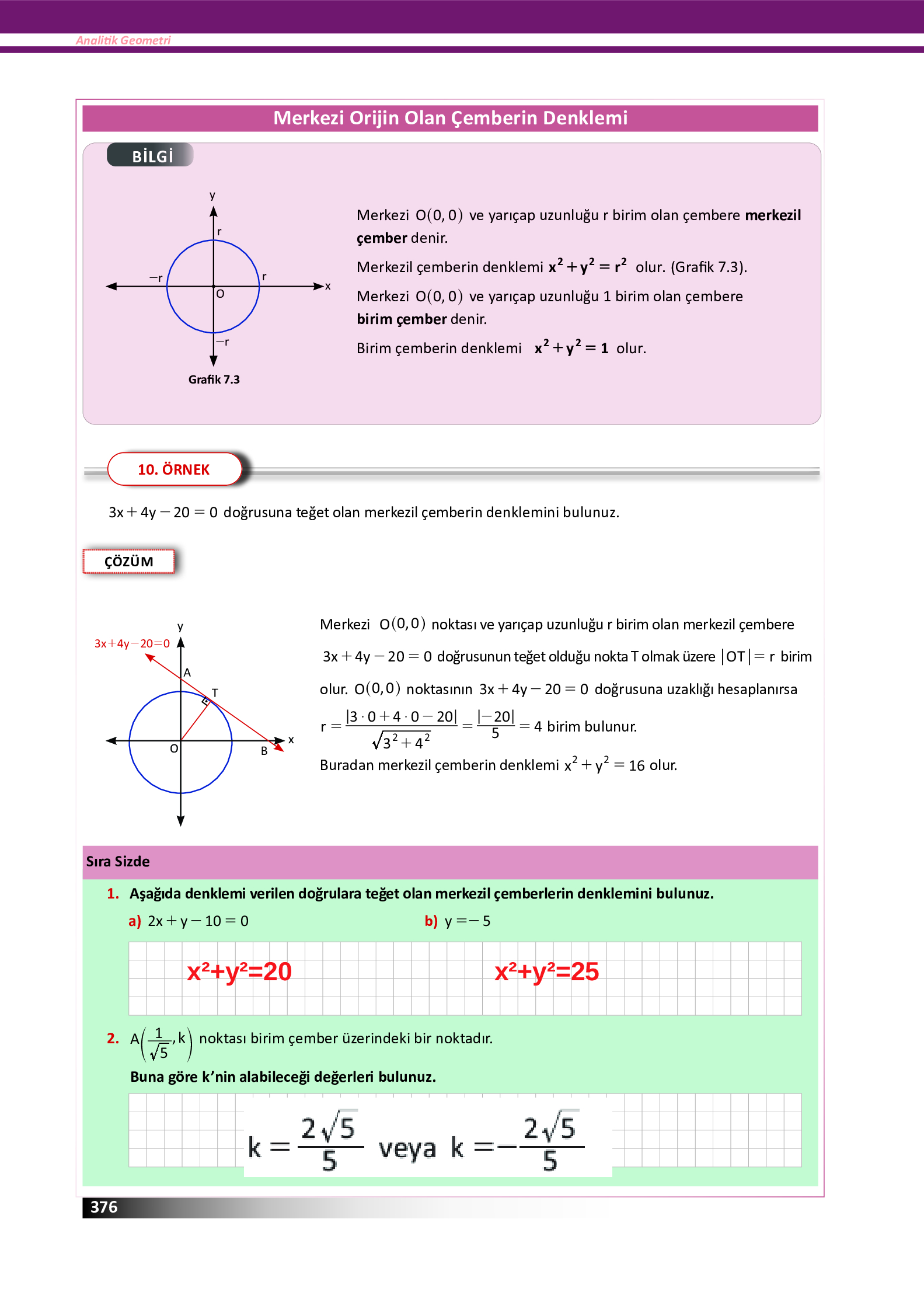 12. Sınıf Meb Yayınları Fen Lisesi Matematik Ders Kitabı Sayfa 376 Cevapları