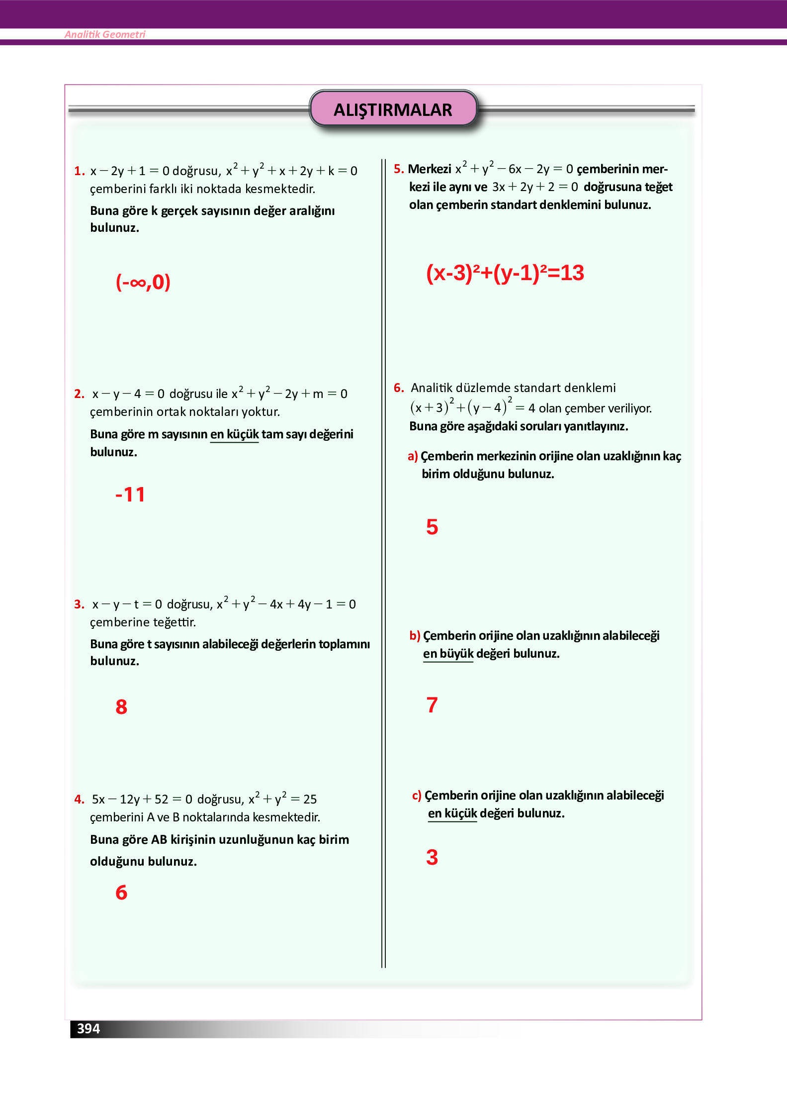12. Sınıf Meb Yayınları Fen Lisesi Matematik Ders Kitabı Sayfa 394 Cevapları