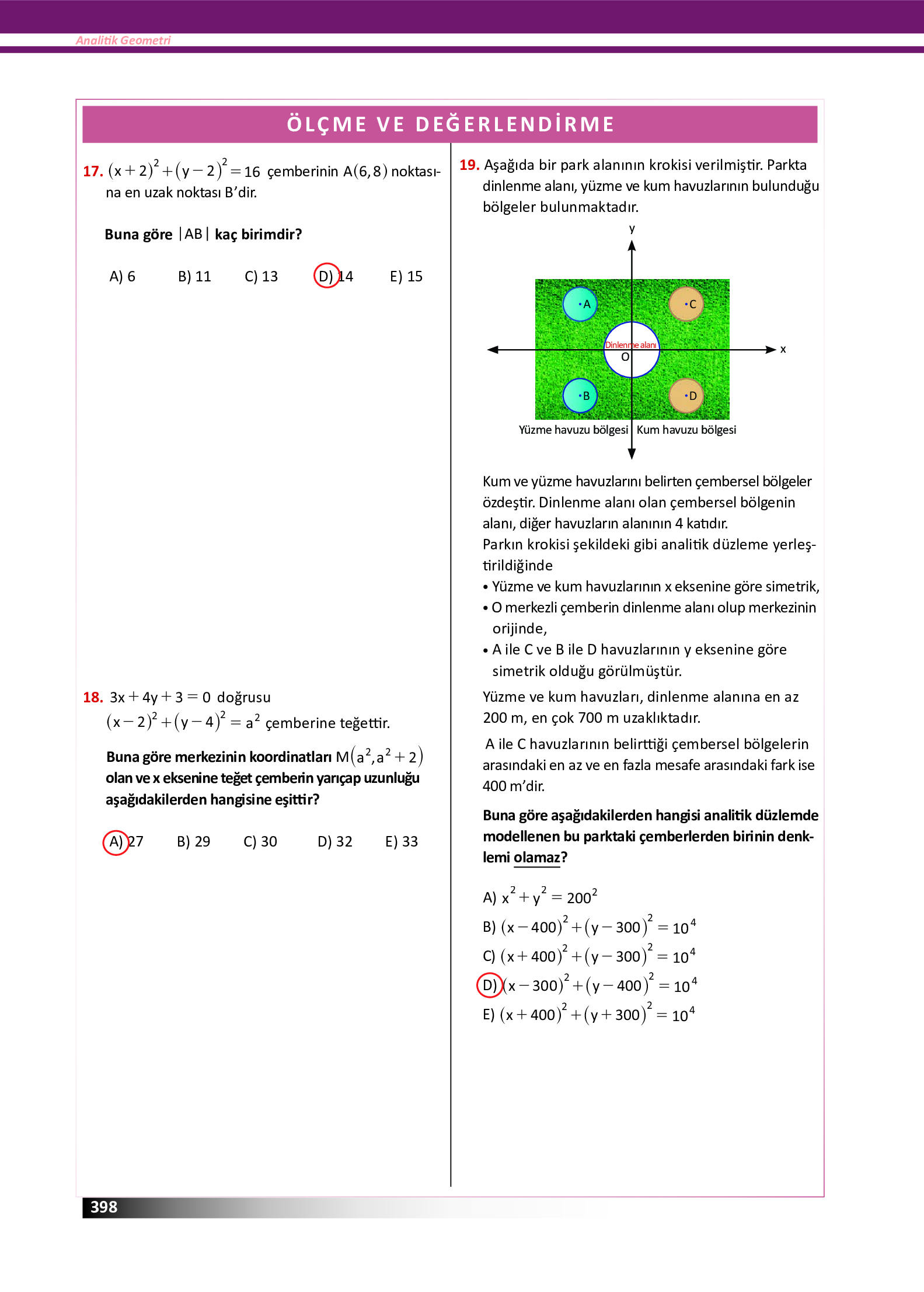 12. Sınıf Meb Yayınları Fen Lisesi Matematik Ders Kitabı Sayfa 398 Cevapları