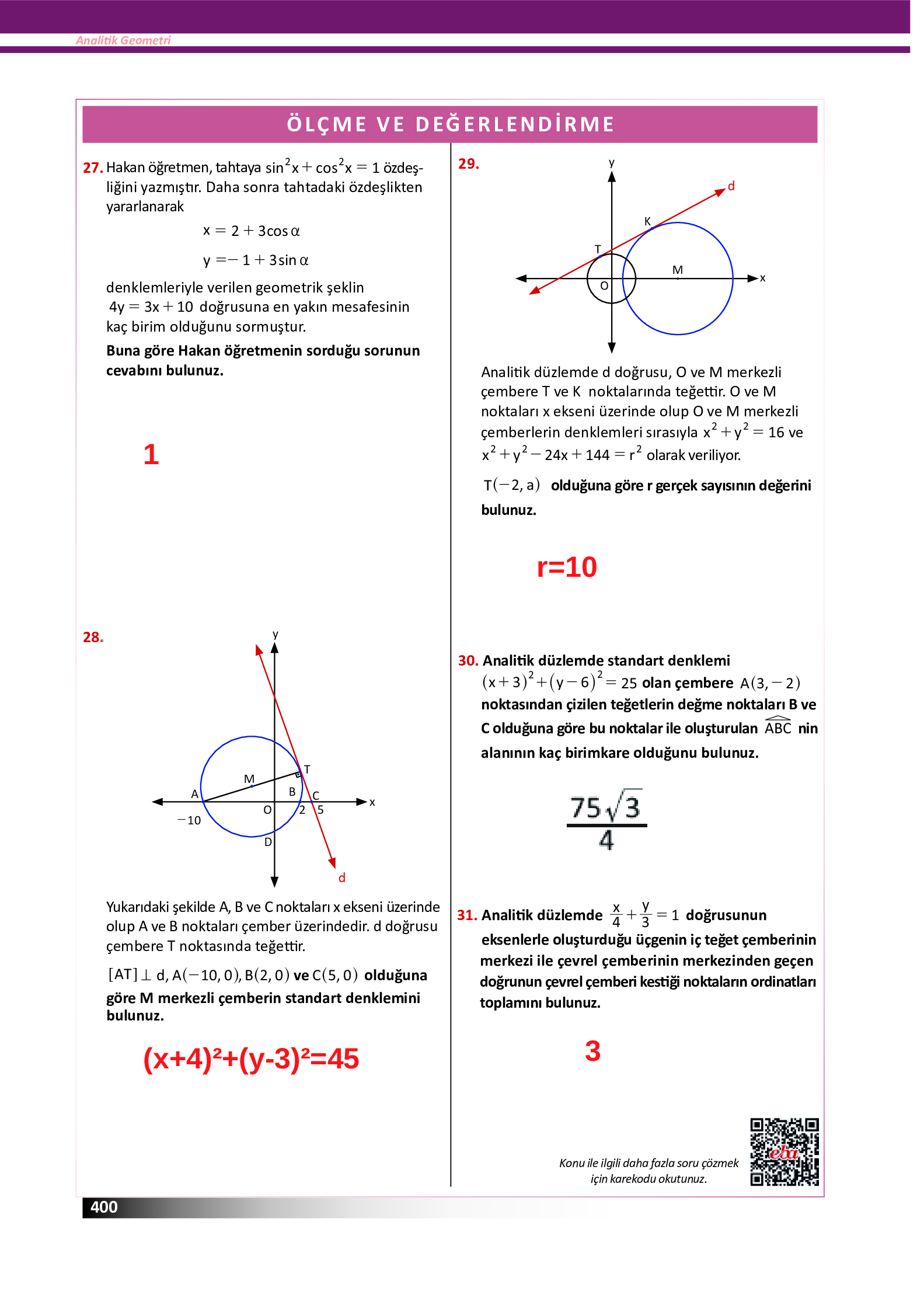 12. Sınıf Meb Yayınları Fen Lisesi Matematik Ders Kitabı Sayfa 400 Cevapları