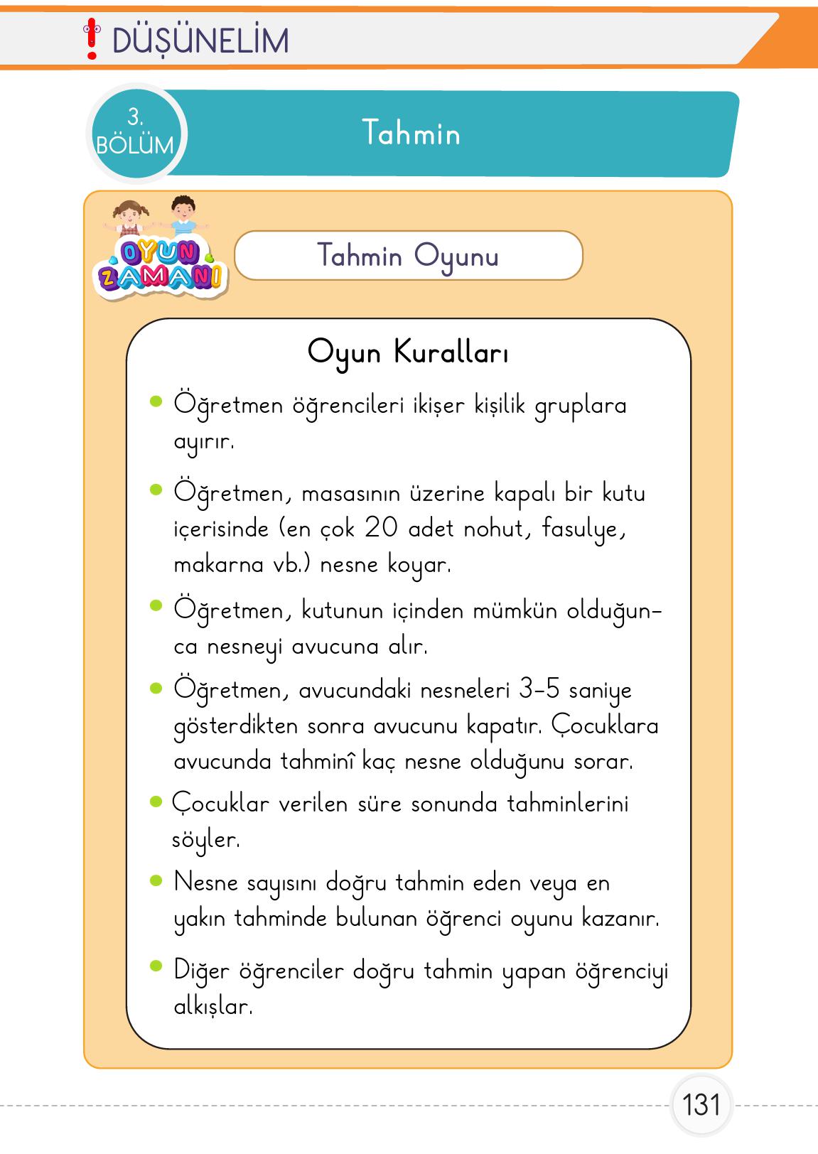 1. Sınıf Meb Yayınları Matematik Ders Kitabı 1. Kitap Sayfa 131 Cevapları