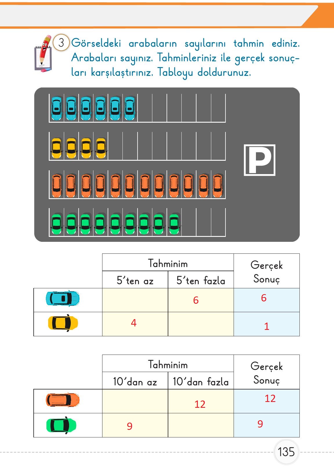 1. Sınıf Meb Yayınları Matematik Ders Kitabı 1. Kitap Sayfa 135 Cevapları