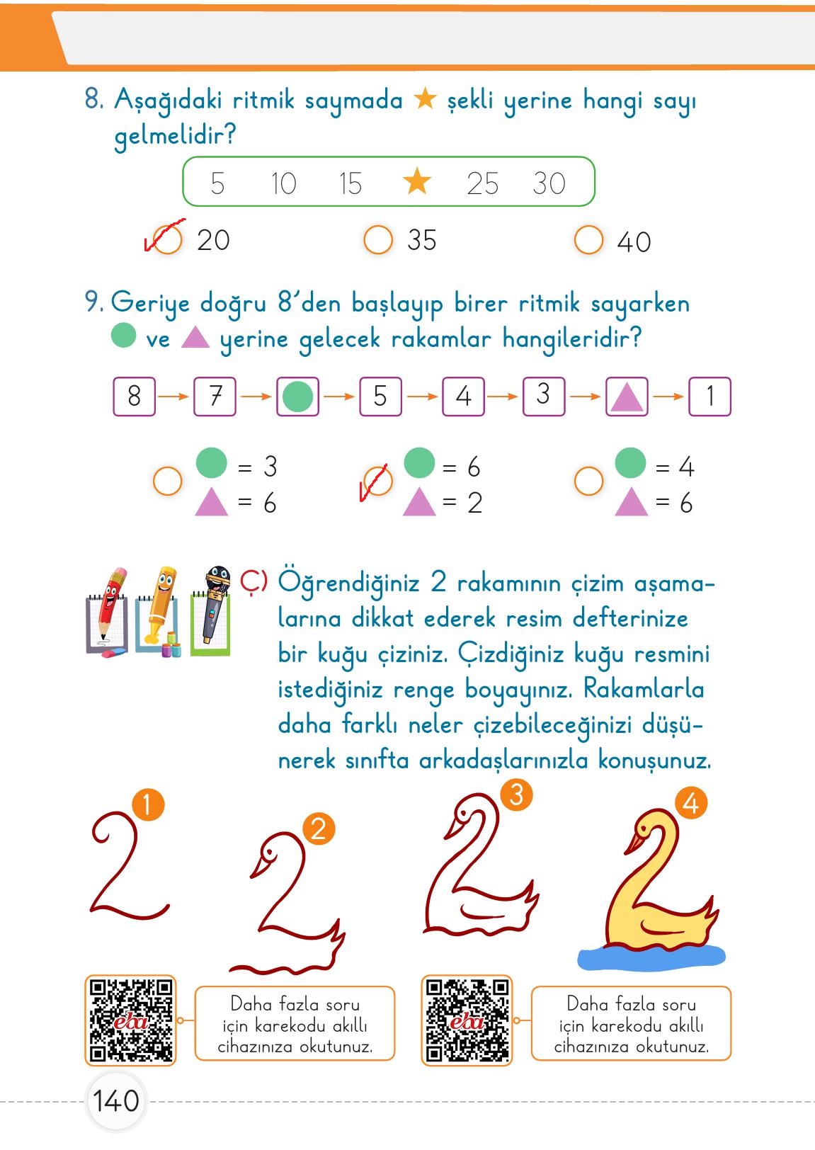 1. Sınıf Meb Yayınları Matematik Ders Kitabı 1. Kitap Sayfa 140 Cevapları
