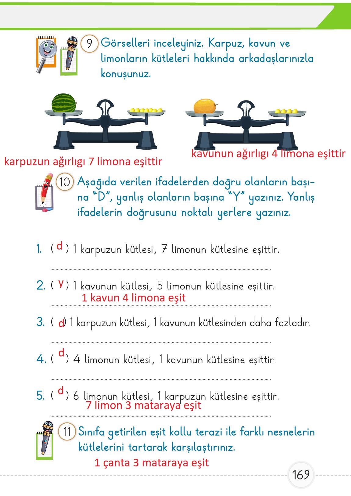1. Sınıf Meb Yayınları Matematik Ders Kitabı 1. Kitap Sayfa 169 Cevapları