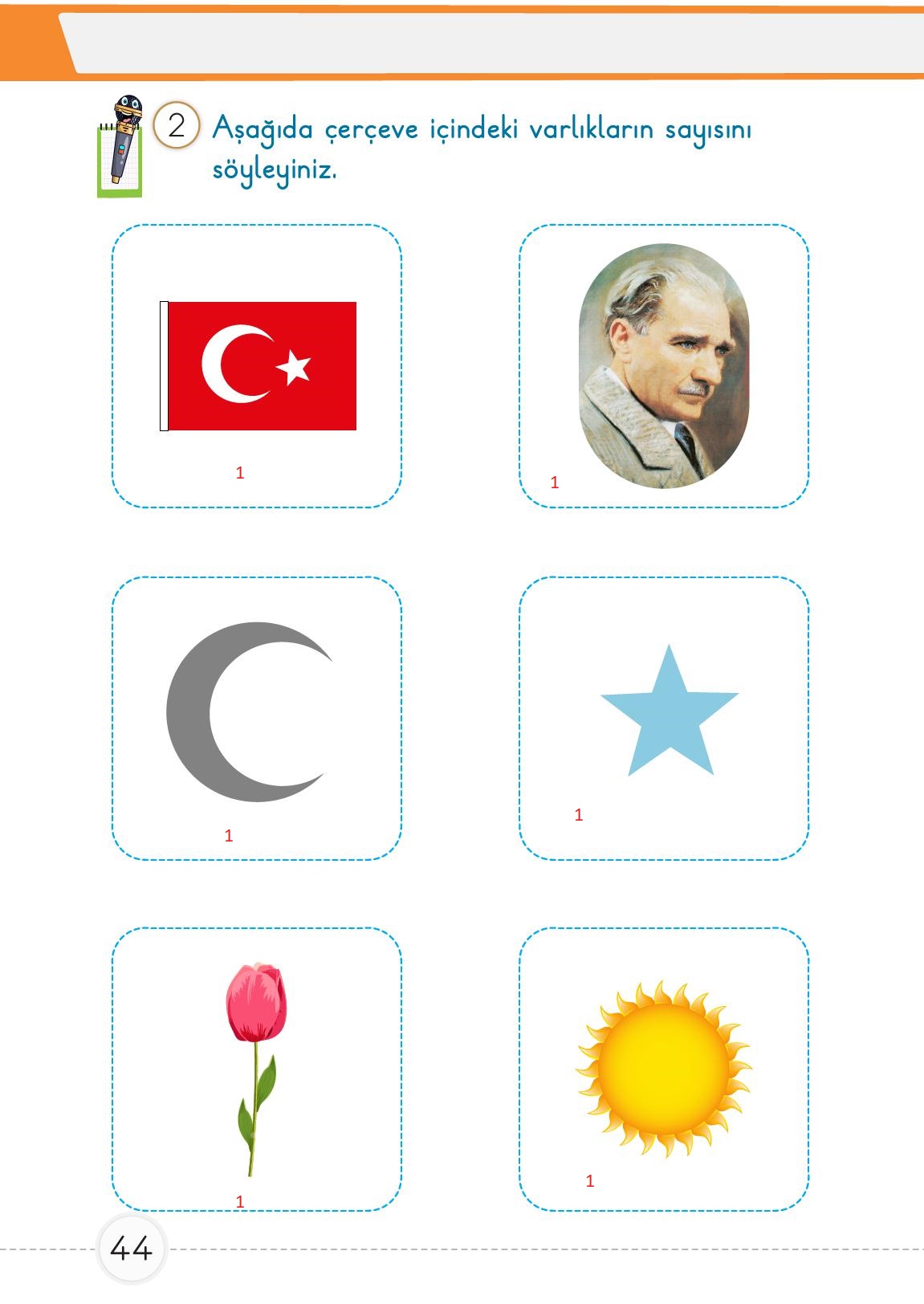 1. Sınıf Meb Yayınları Matematik Ders Kitabı 1. Kitap Sayfa 44 Cevapları