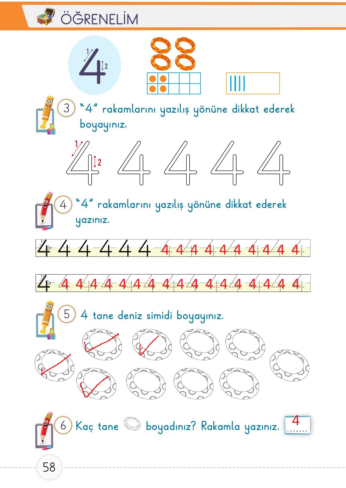 1. Sınıf Meb Yayınları Matematik Ders Kitabı 1. Kitap Sayfa 58 Cevapları 1. Sınıf Meb Yayınları Matematik Ders Kitabı 1. Kitap Sayfa 58 Cevapları