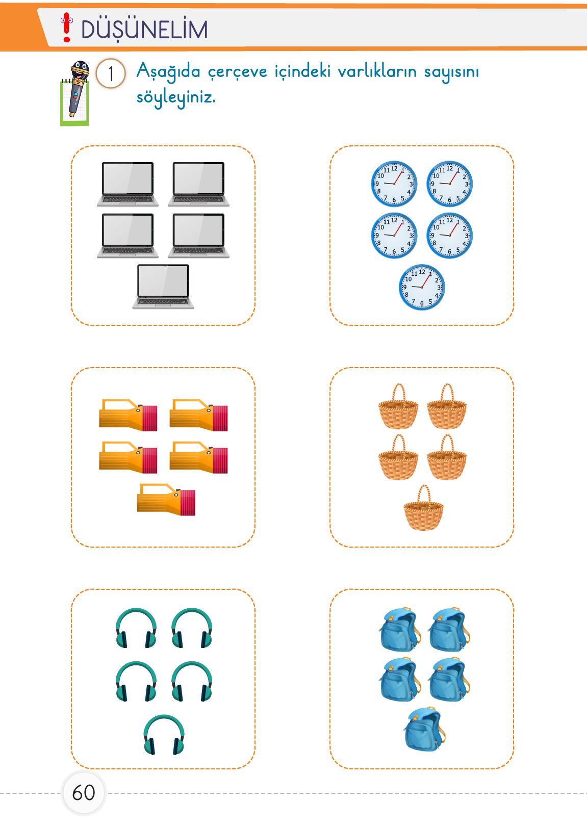 1. Sınıf Meb Yayınları Matematik Ders Kitabı 1. Kitap Sayfa 60 Cevapları