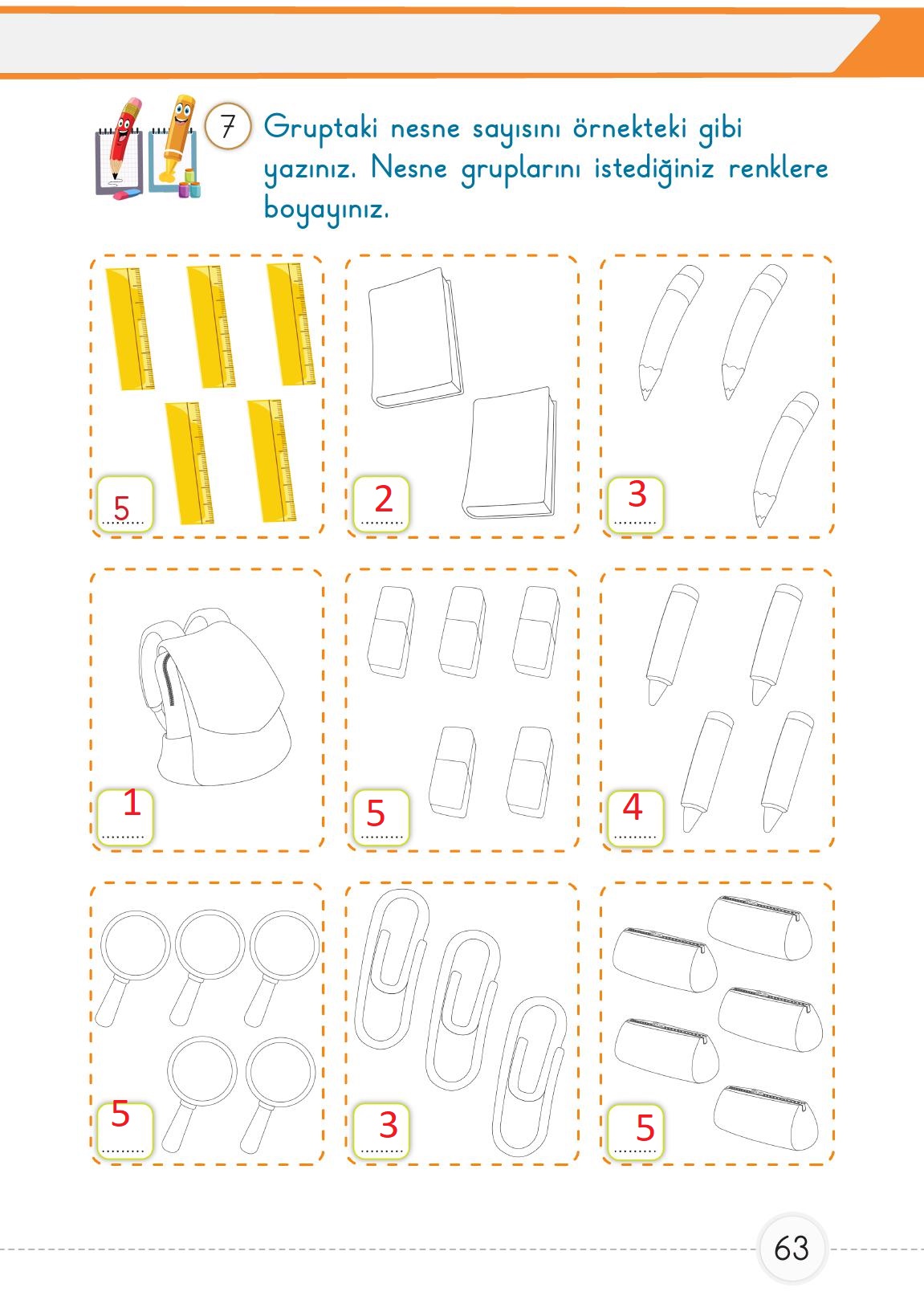 1. Sınıf Meb Yayınları Matematik Ders Kitabı 1. Kitap Sayfa 63 Cevapları