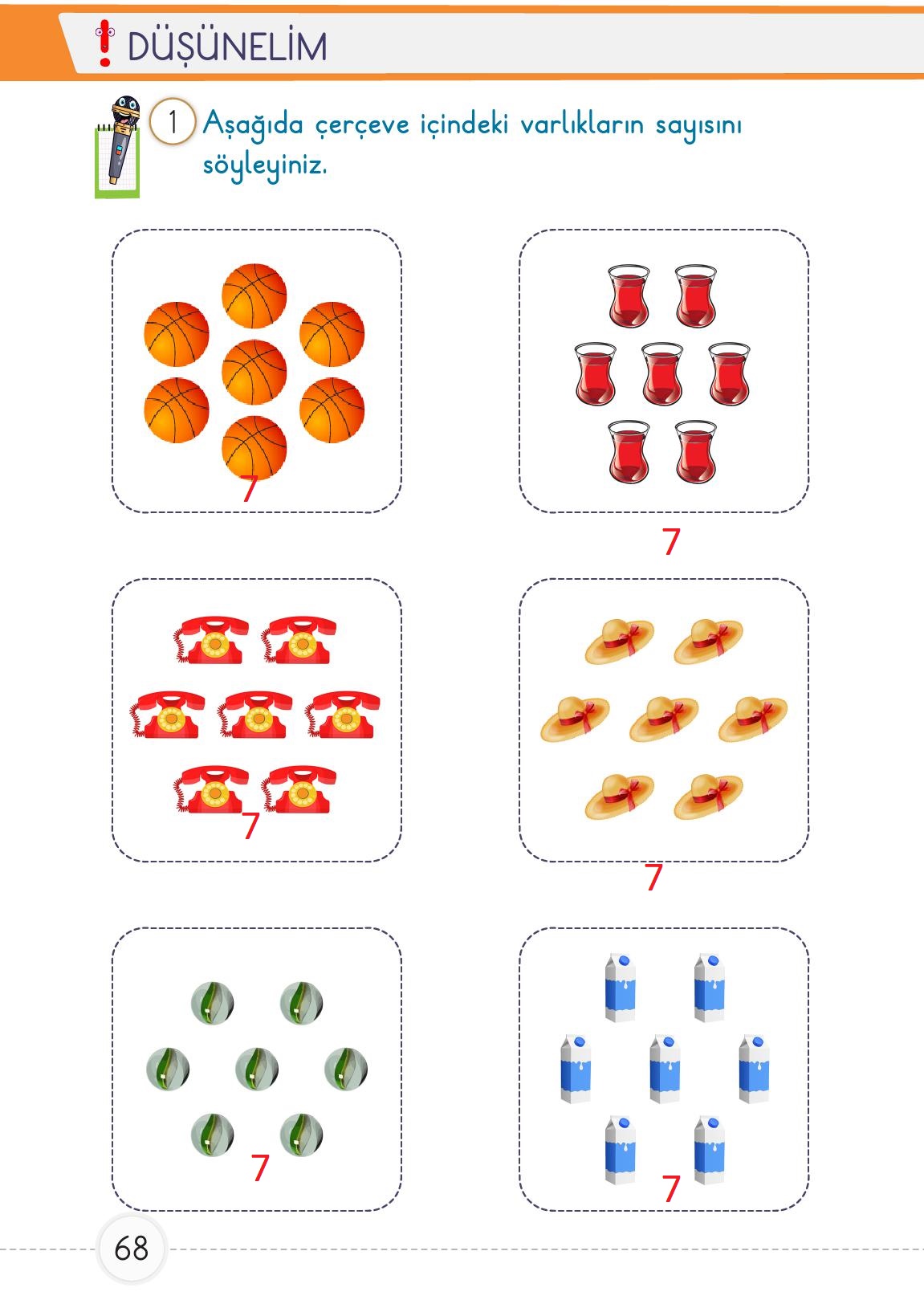 1. Sınıf Meb Yayınları Matematik Ders Kitabı 1. Kitap Sayfa 68 Cevapları