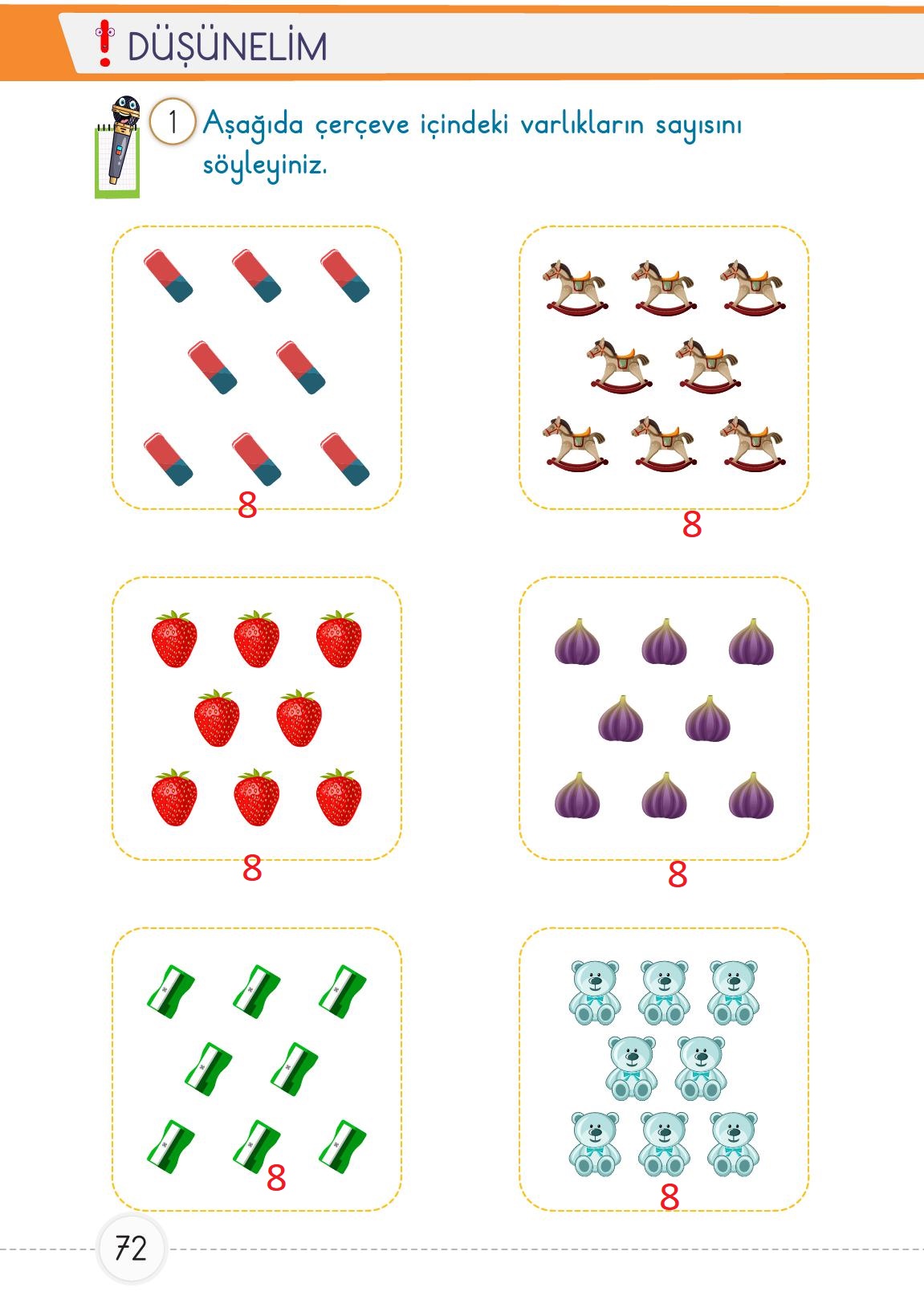 1. Sınıf Meb Yayınları Matematik Ders Kitabı 1. Kitap Sayfa 72 Cevapları