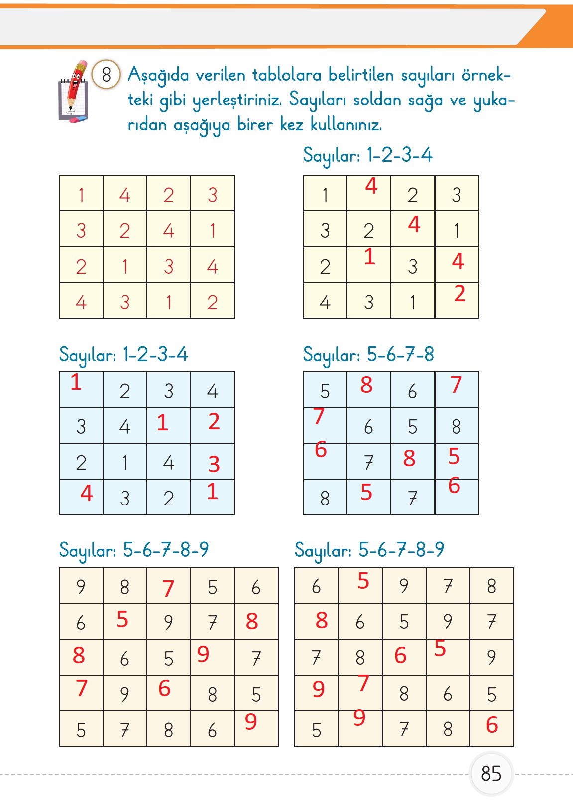 1. Sınıf Meb Yayınları Matematik Ders Kitabı 1. Kitap Sayfa 85 Cevapları