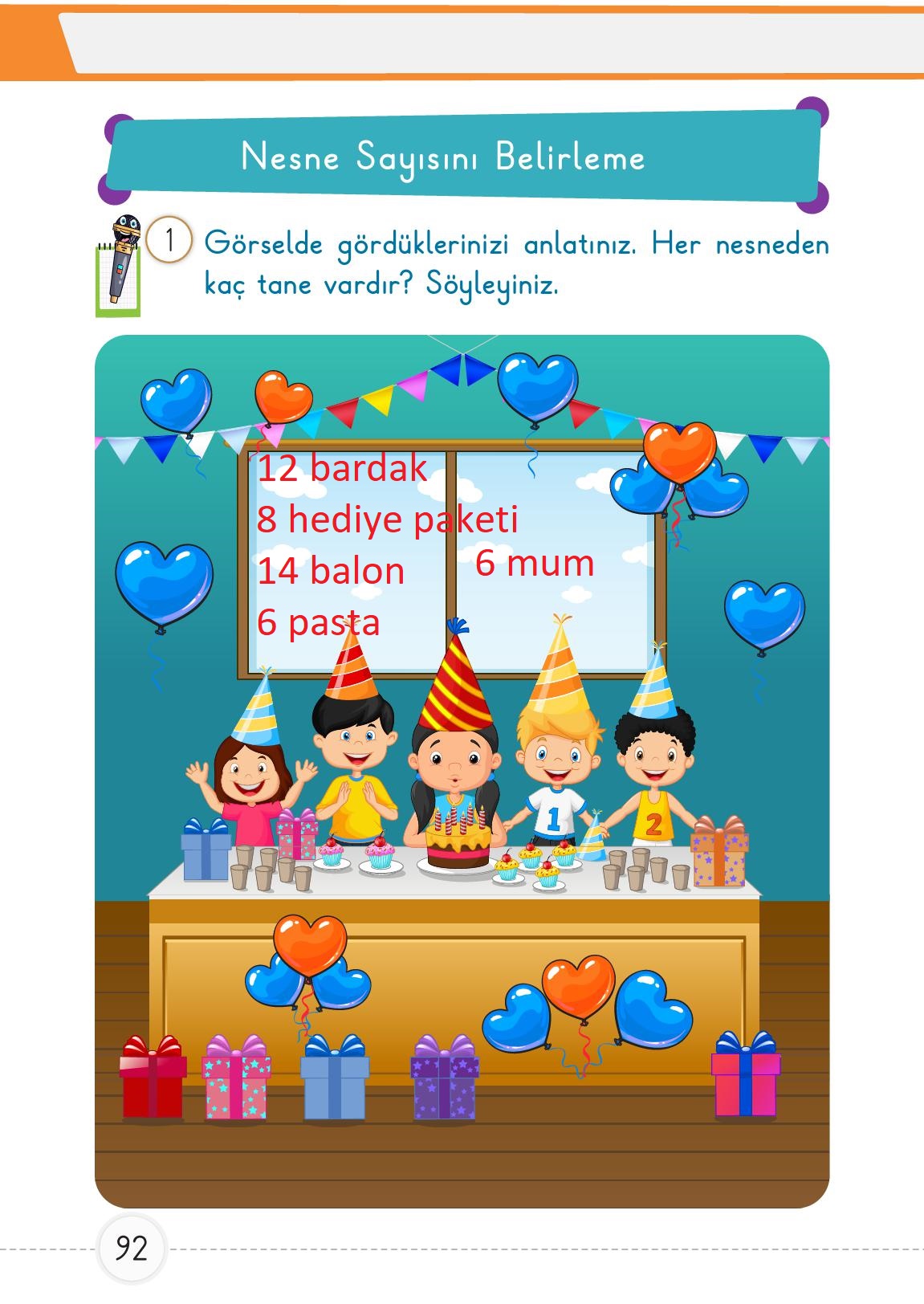 1. Sınıf Meb Yayınları Matematik Ders Kitabı 1. Kitap Sayfa 92 Cevapları