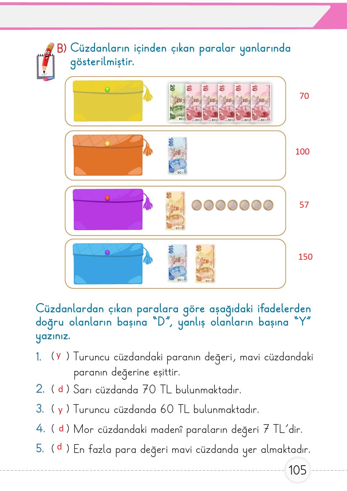 1. Sınıf Meb Yayınları Matematik Ders Kitabı 2. Kitap Sayfa 105 Cevapları