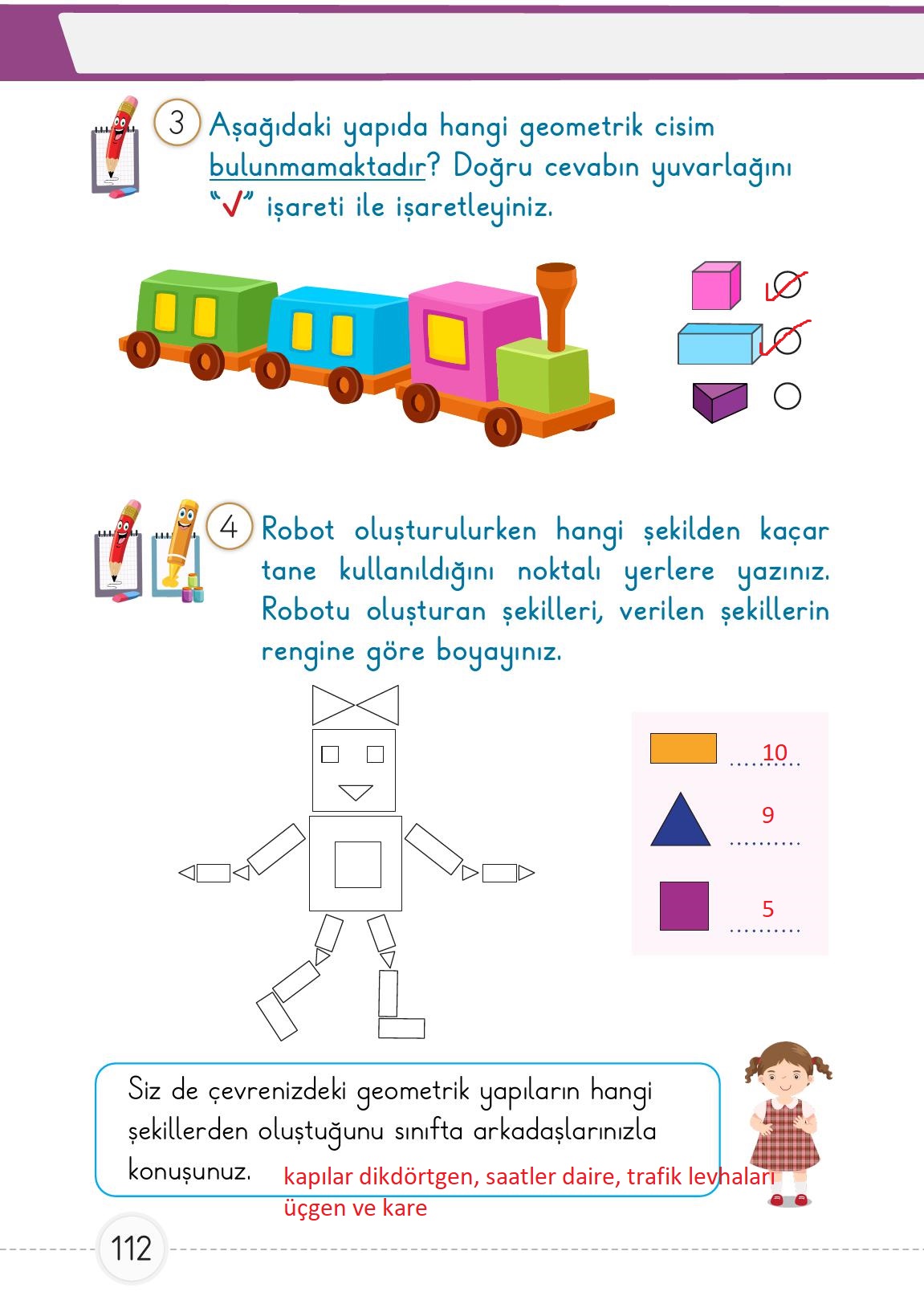 1. Sınıf Meb Yayınları Matematik Ders Kitabı 2. Kitap Sayfa 112 Cevapları