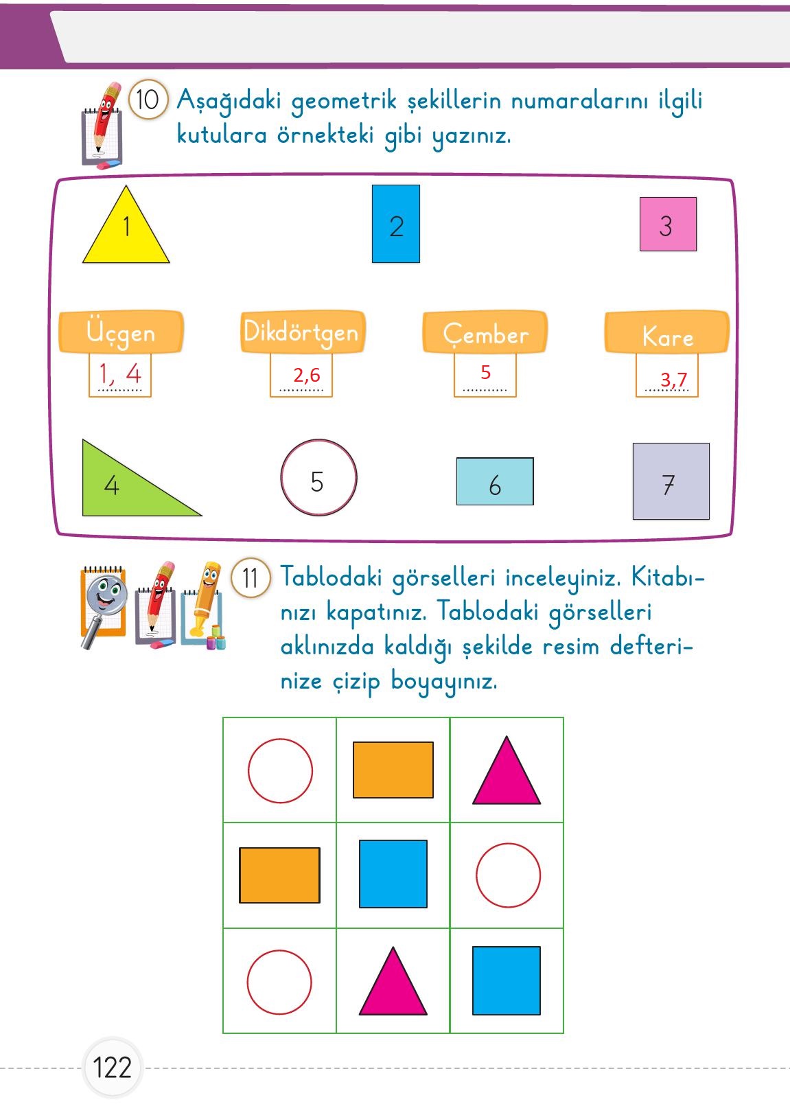 1. Sınıf Meb Yayınları Matematik Ders Kitabı 2. Kitap Sayfa 122 Cevapları