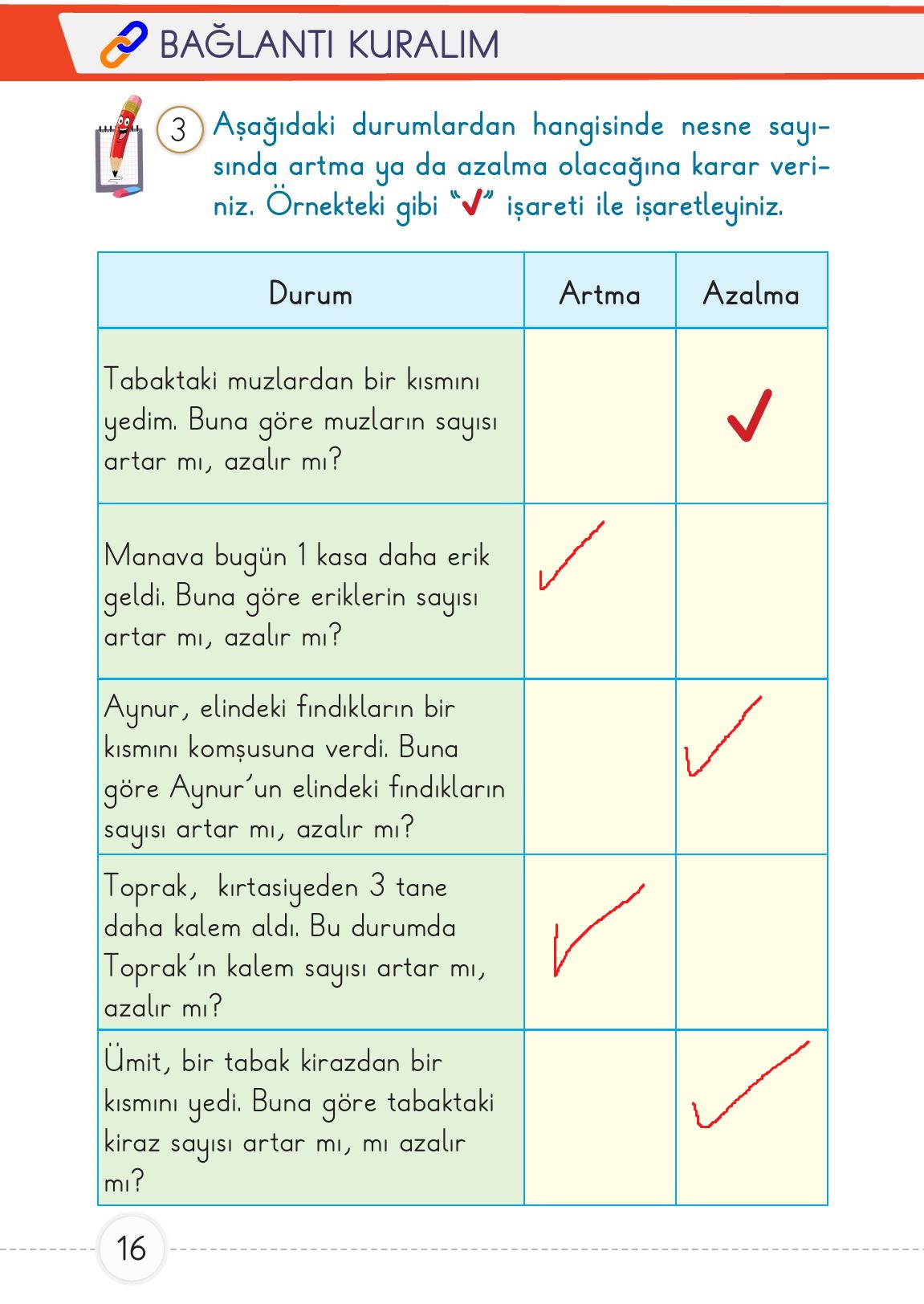 1. Sınıf Meb Yayınları Matematik Ders Kitabı 2. Kitap Sayfa 16 Cevapları