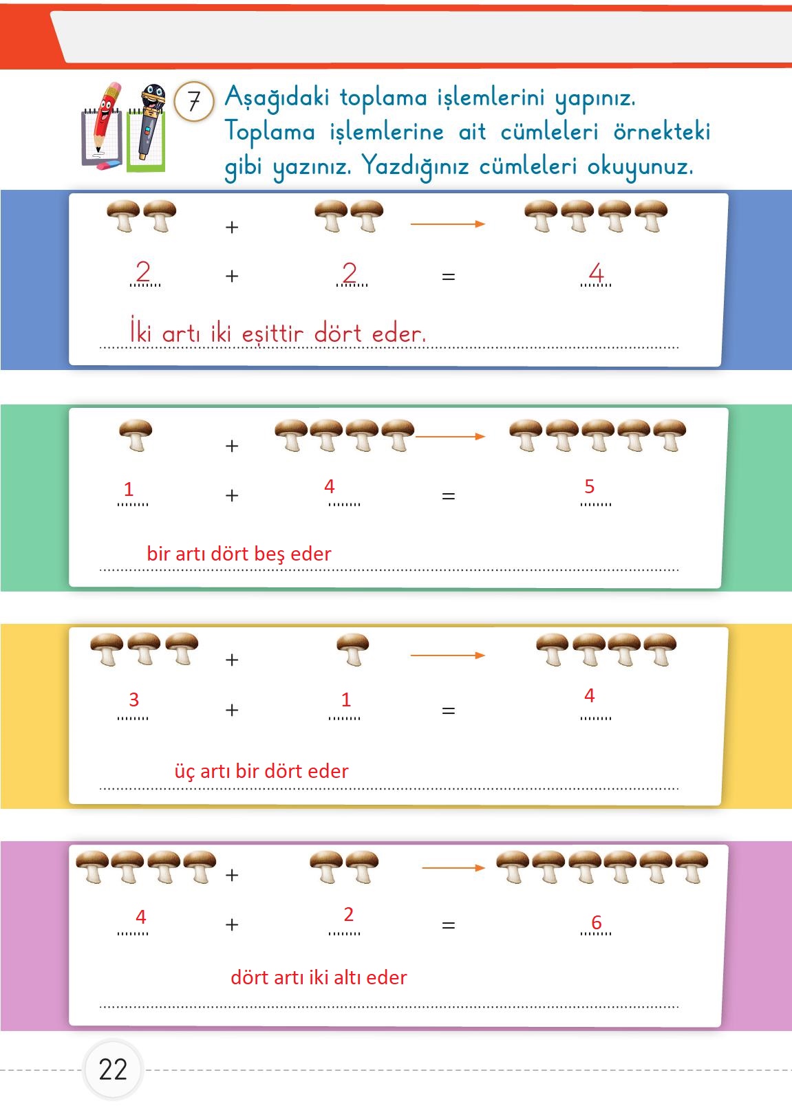 1. Sınıf Meb Yayınları Matematik Ders Kitabı 2. Kitap Sayfa 22 Cevapları