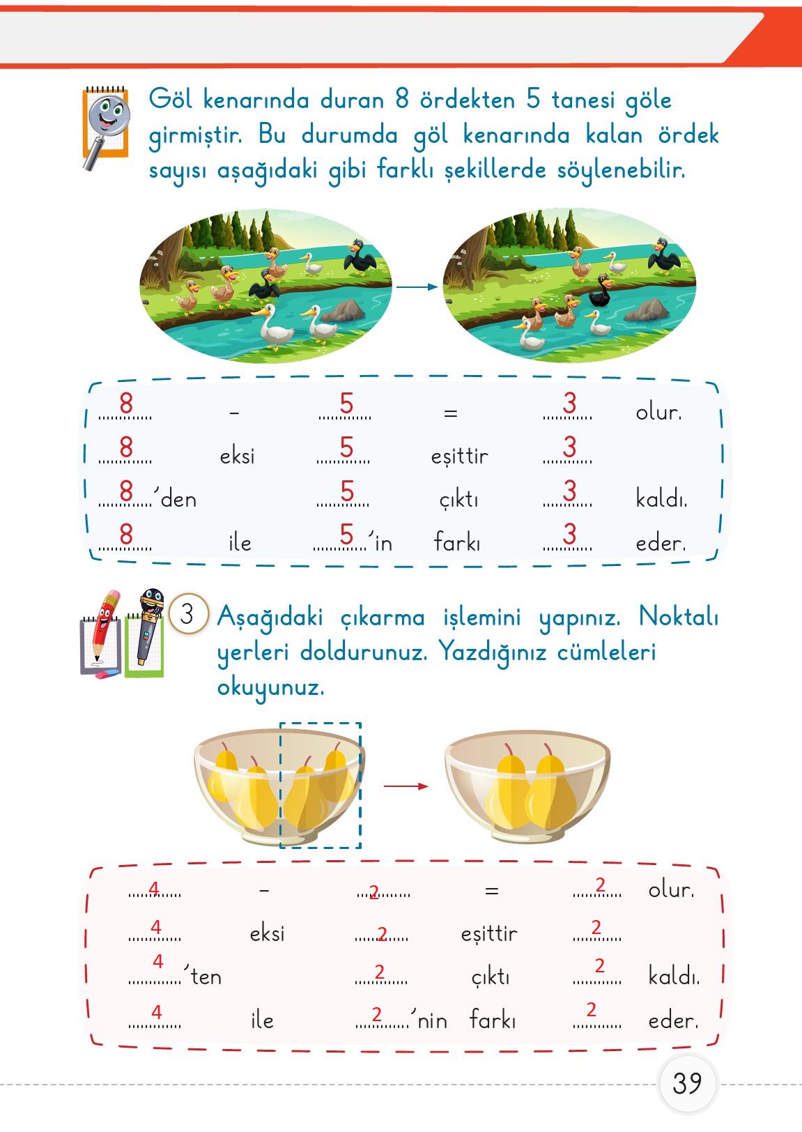 1. Sınıf Meb Yayınları Matematik Ders Kitabı 2. Kitap Sayfa 39 Cevapları