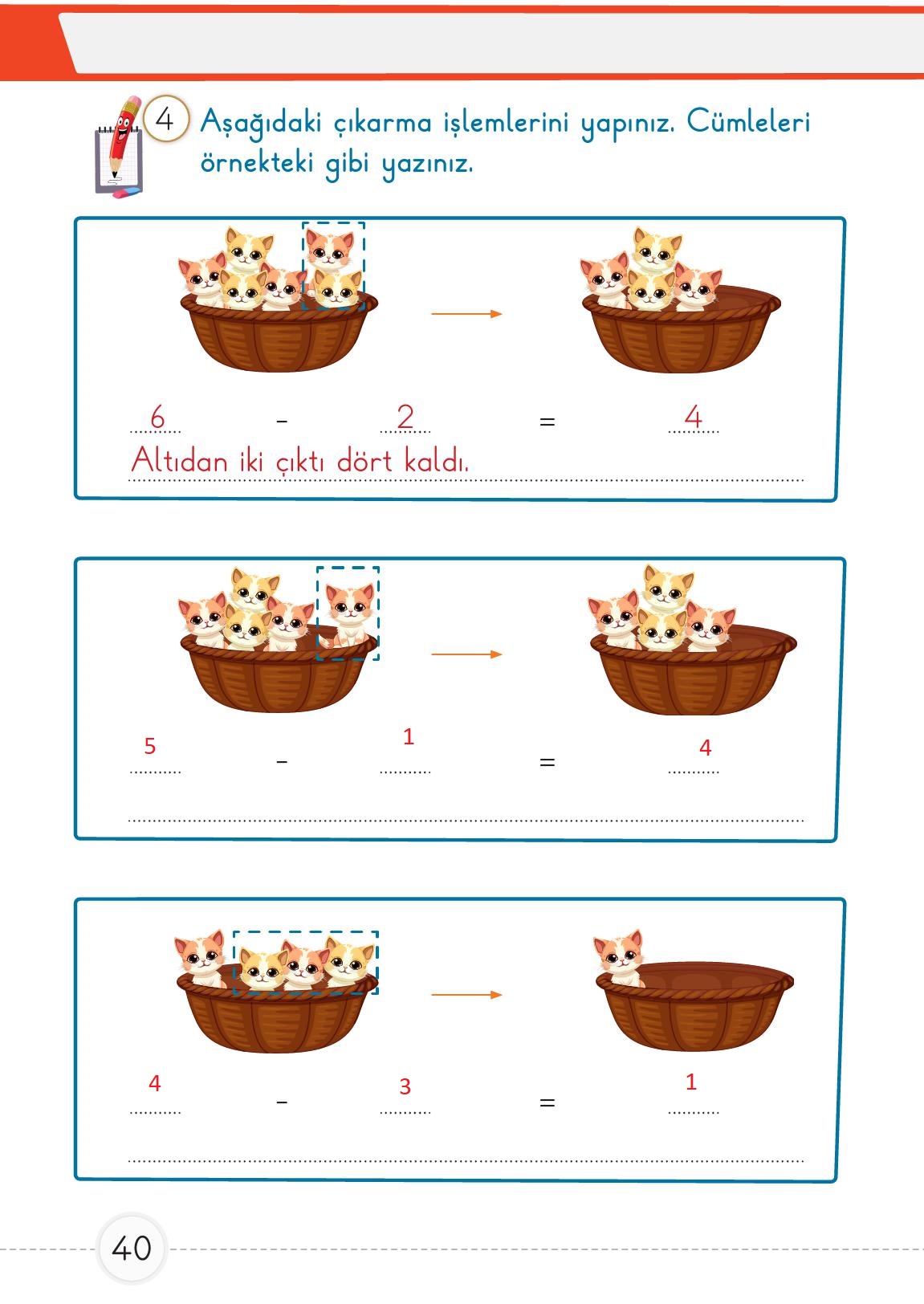 1. Sınıf Meb Yayınları Matematik Ders Kitabı 2. Kitap Sayfa 40 Cevapları