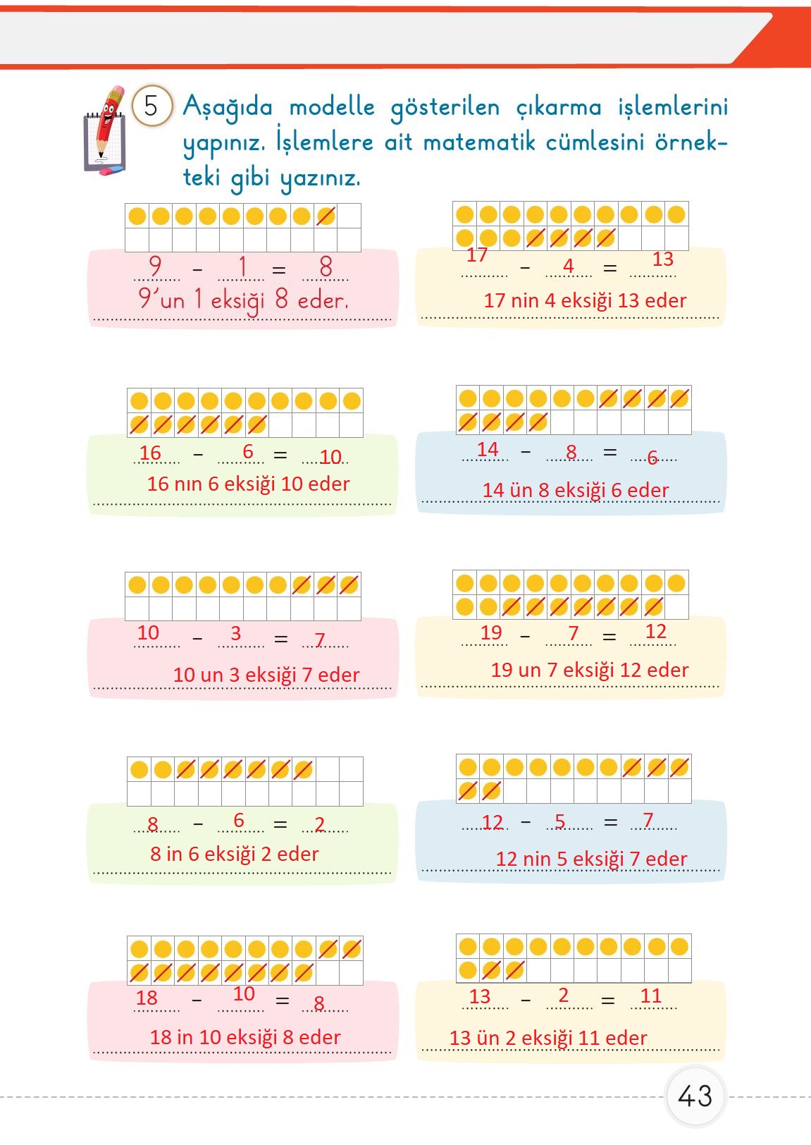 1. Sınıf Meb Yayınları Matematik Ders Kitabı 2. Kitap Sayfa 43 Cevapları