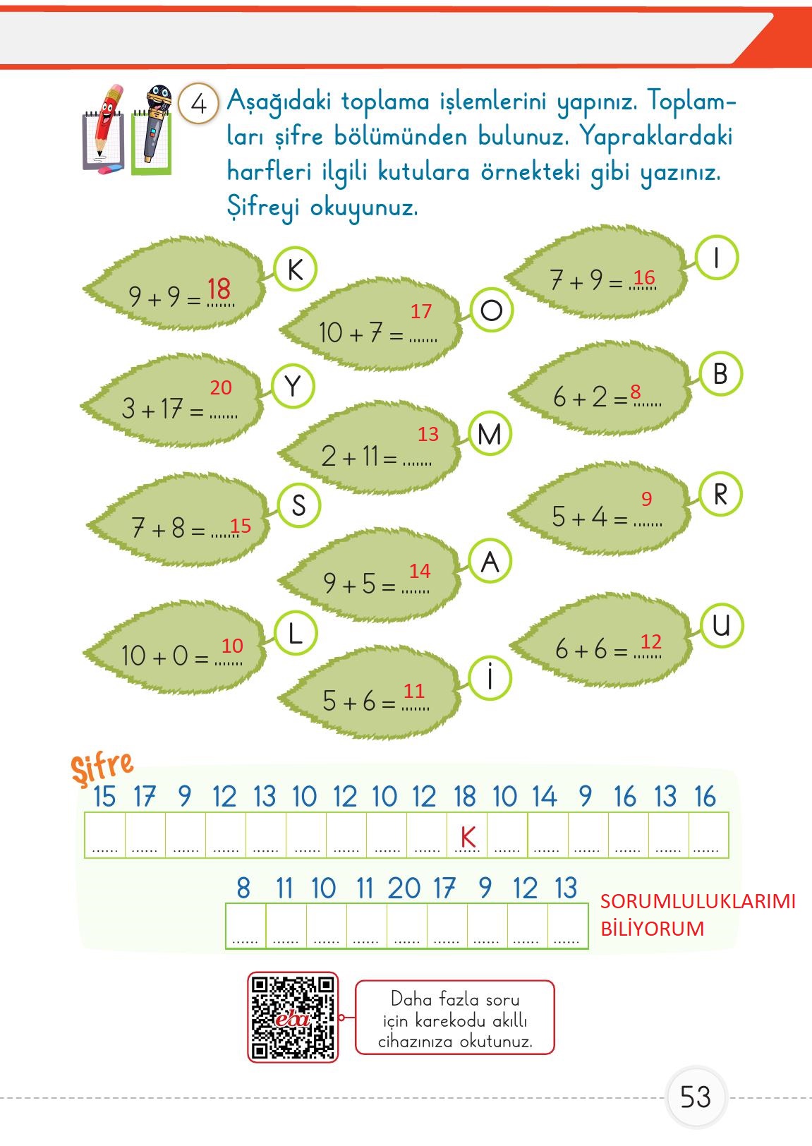 1. Sınıf Meb Yayınları Matematik Ders Kitabı 2. Kitap Sayfa 53 Cevapları