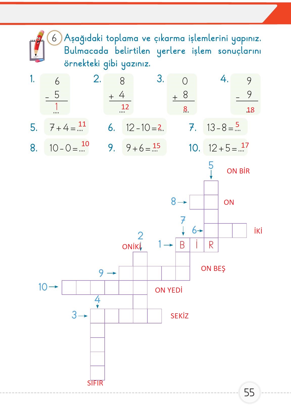 1. Sınıf Meb Yayınları Matematik Ders Kitabı 2. Kitap Sayfa 55 Cevapları