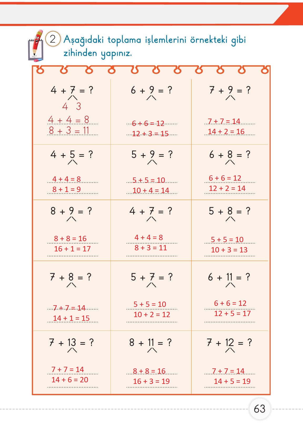 1. Sınıf Meb Yayınları Matematik Ders Kitabı 2. Kitap Sayfa 63 Cevapları