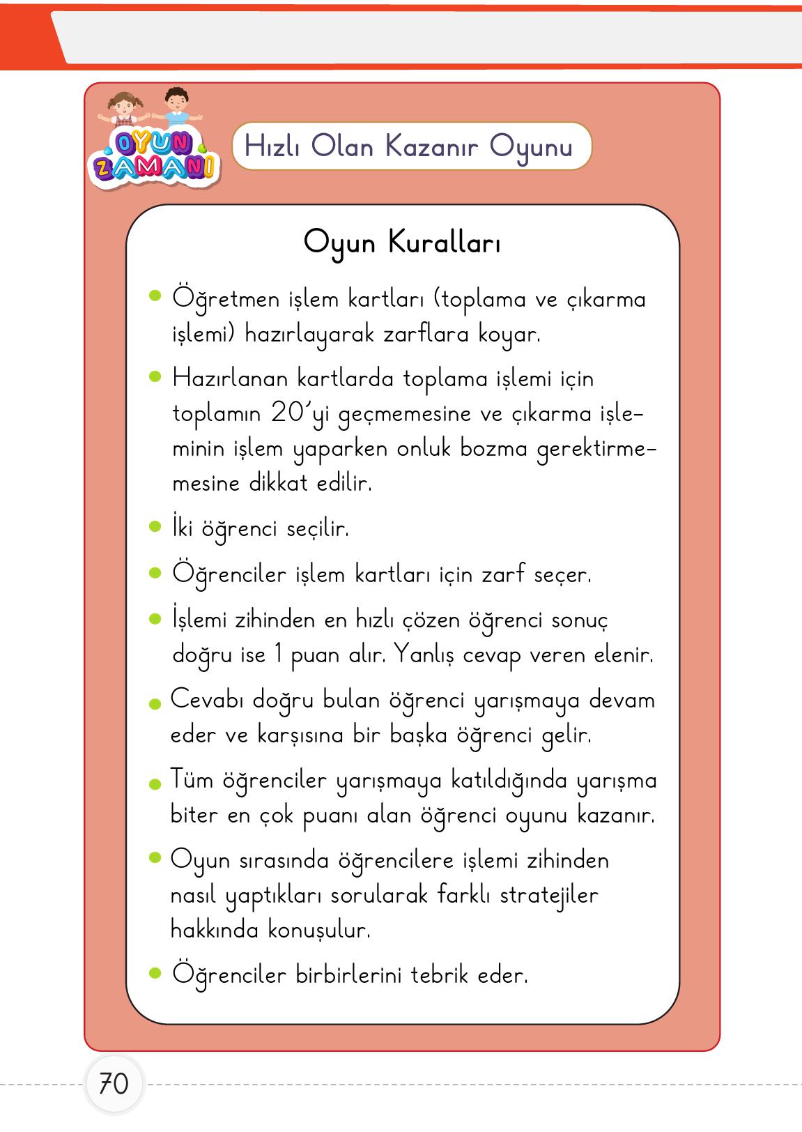 1. Sınıf Meb Yayınları Matematik Ders Kitabı 2. Kitap Sayfa 70 Cevapları
