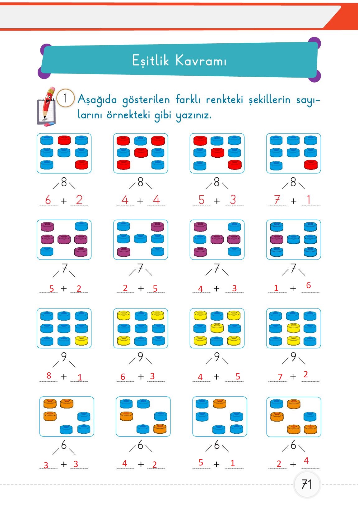 1. Sınıf Meb Yayınları Matematik Ders Kitabı 2. Kitap Sayfa 71 Cevapları