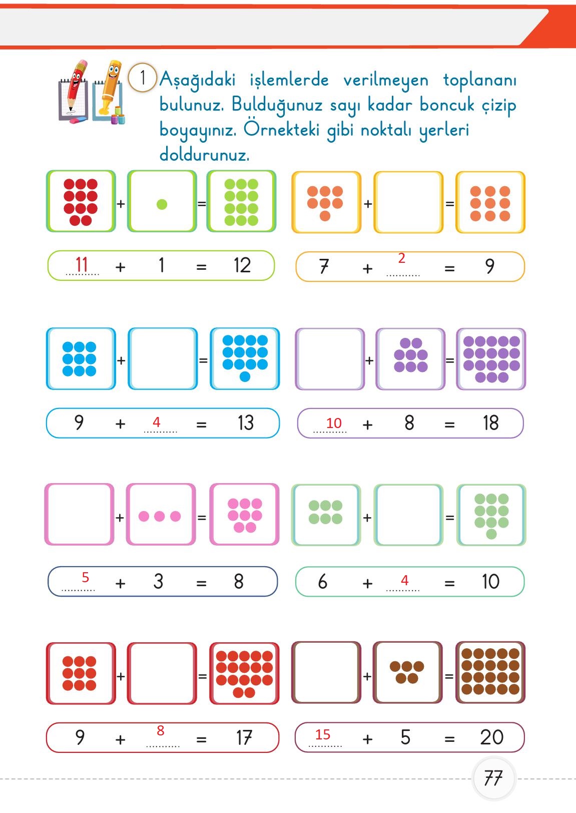1. Sınıf Meb Yayınları Matematik Ders Kitabı 2. Kitap Sayfa 77 Cevapları