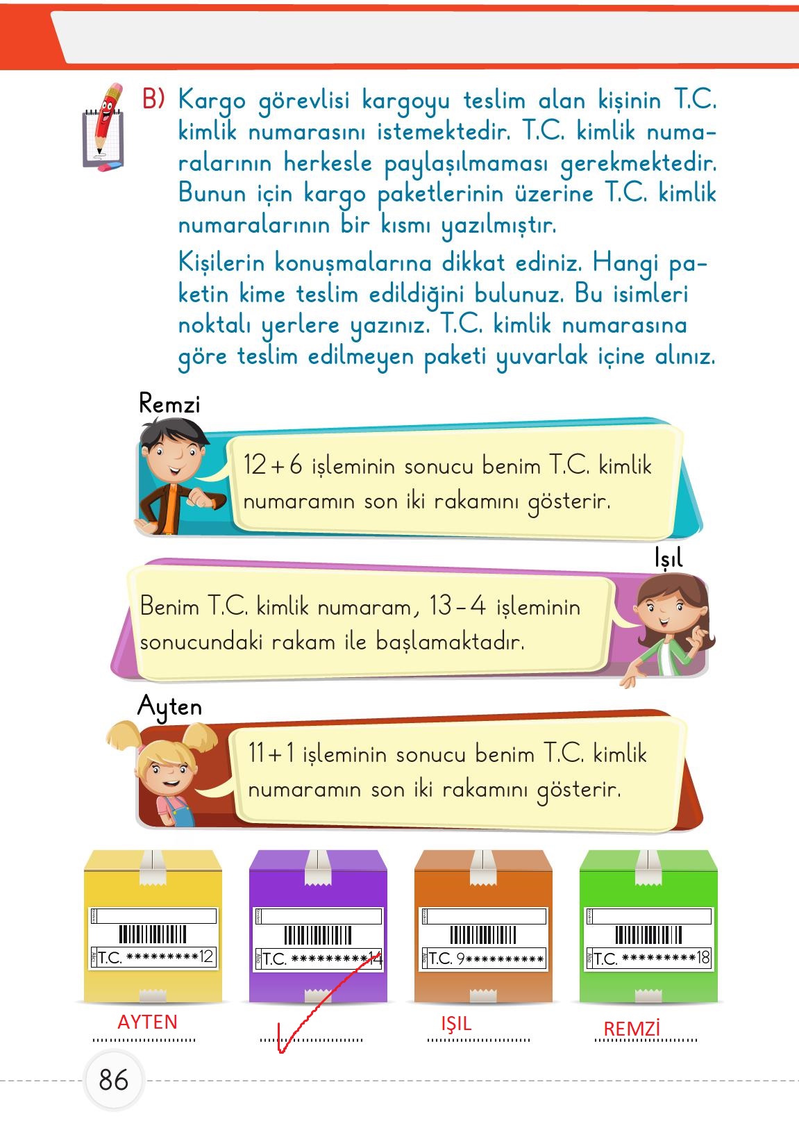 1. Sınıf Meb Yayınları Matematik Ders Kitabı 2. Kitap Sayfa 86 Cevapları