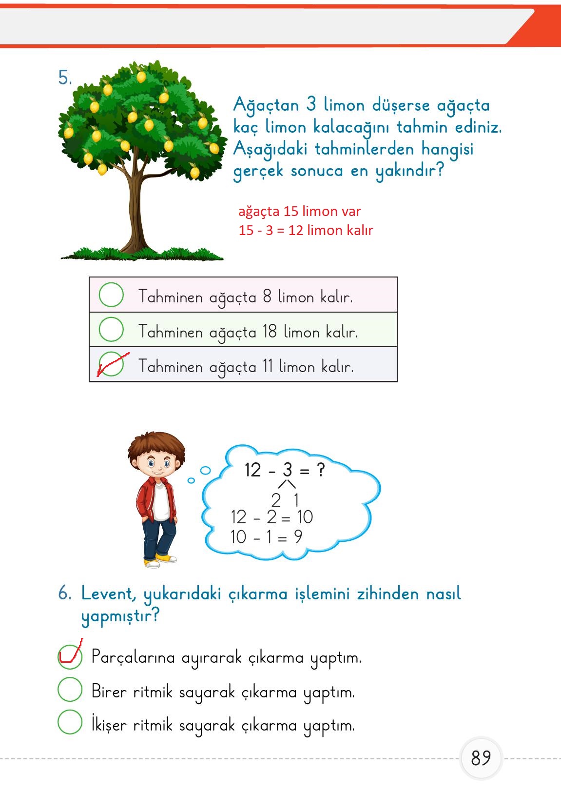 1. Sınıf Meb Yayınları Matematik Ders Kitabı 2. Kitap Sayfa 89 Cevapları