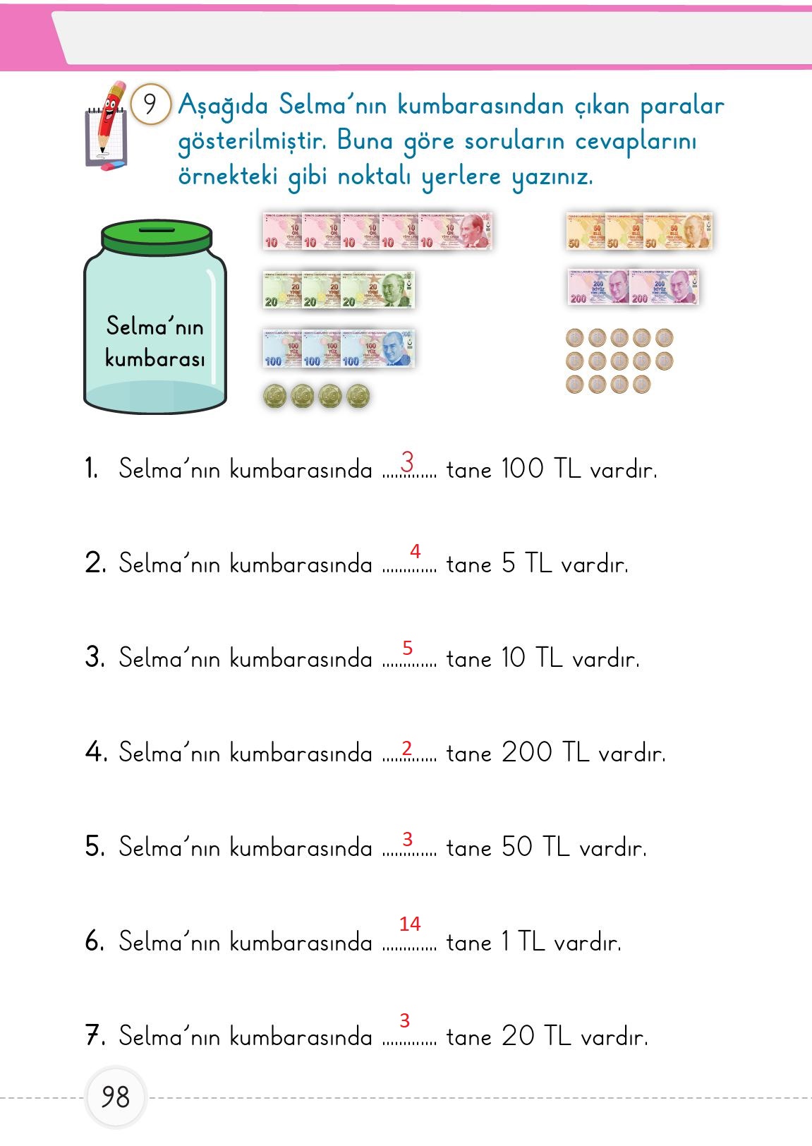 1. Sınıf Meb Yayınları Matematik Ders Kitabı 2. Kitap Sayfa 98 Cevapları