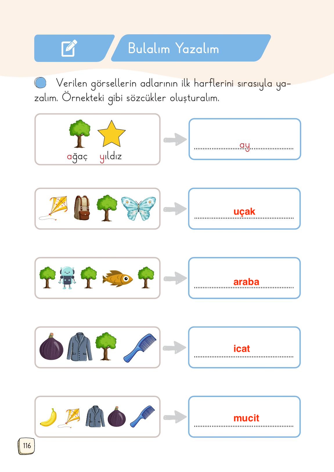 1. Sınıf Meb Yayınları Türkçe Ders Kitabı 1. Kitap Sayfa 116 Cevapları
