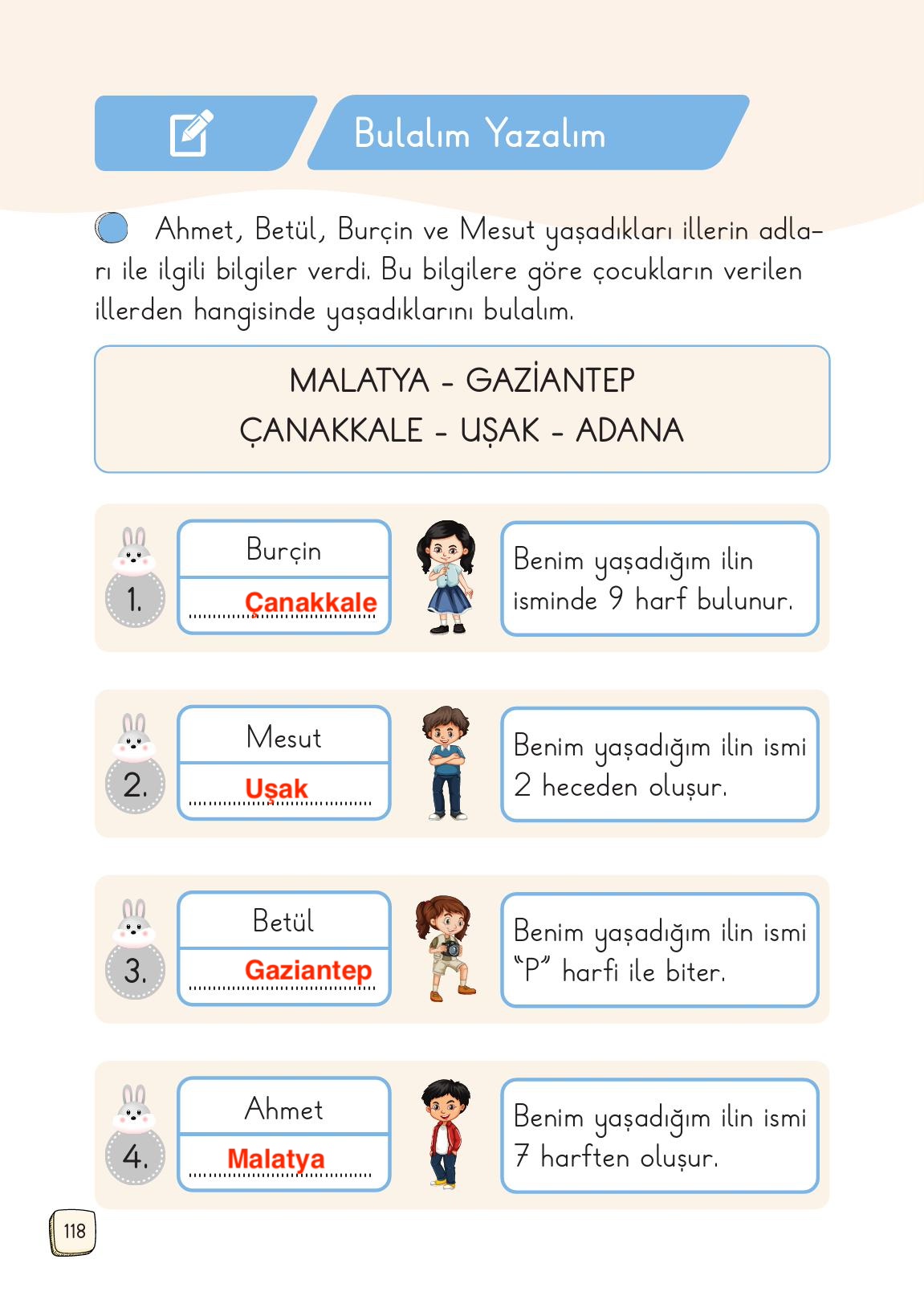1. Sınıf Meb Yayınları Türkçe Ders Kitabı 1. Kitap Sayfa 118 Cevapları