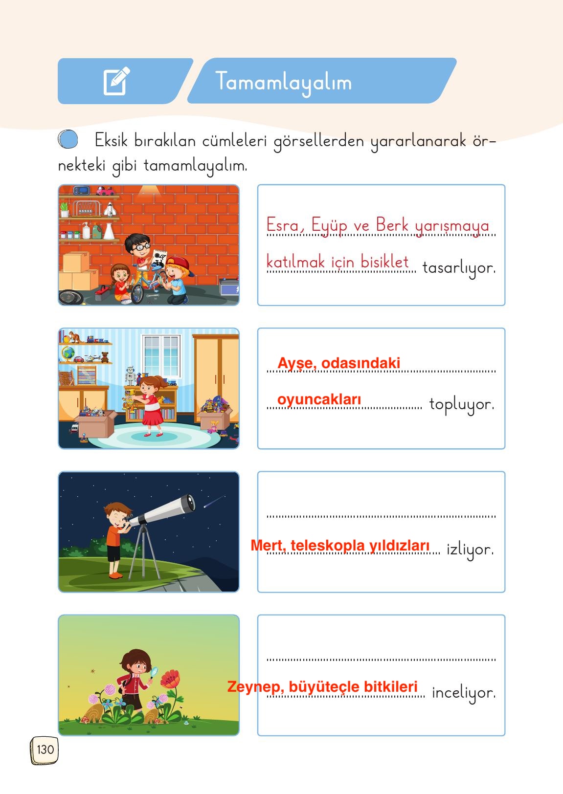 1. Sınıf Meb Yayınları Türkçe Ders Kitabı 1. Kitap Sayfa 130 Cevapları