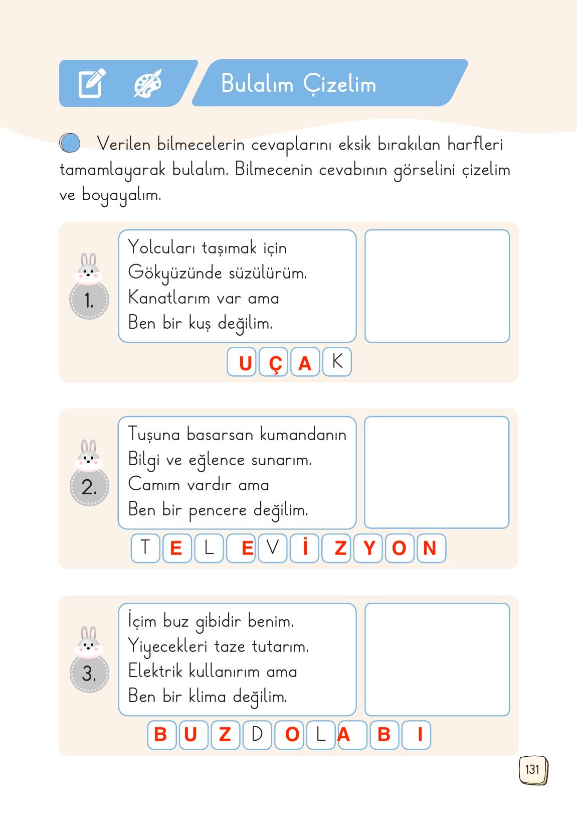 1. Sınıf Meb Yayınları Türkçe Ders Kitabı 1. Kitap Sayfa 131 Cevapları