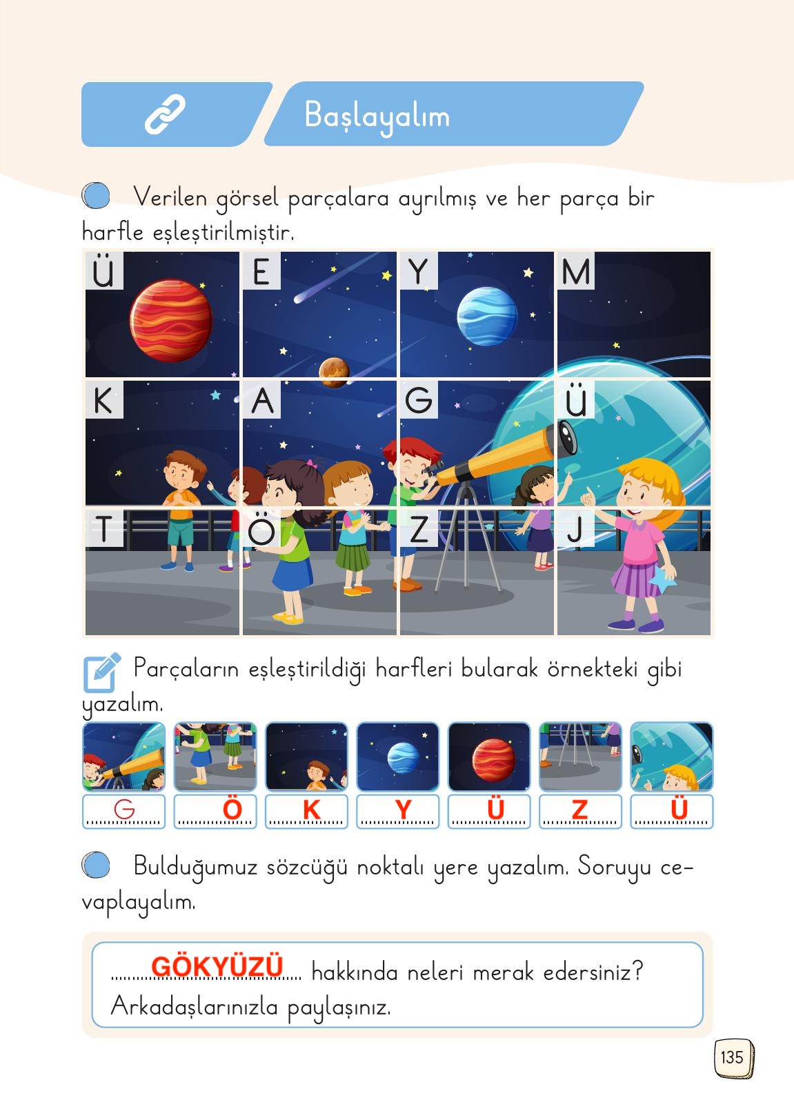 1. Sınıf Meb Yayınları Türkçe Ders Kitabı 1. Kitap Sayfa 135 Cevapları