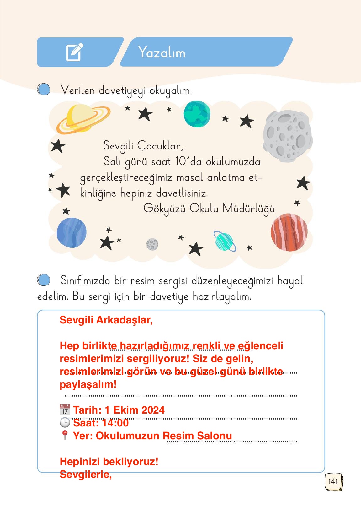 1. Sınıf Meb Yayınları Türkçe Ders Kitabı 1. Kitap Sayfa 141 Cevapları