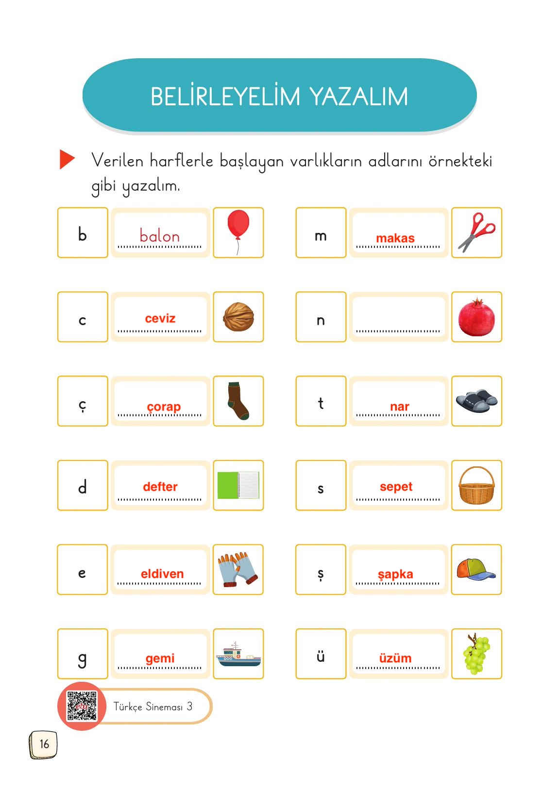 1. Sınıf Meb Yayınları Türkçe Ders Kitabı 1. Kitap Sayfa 16 Cevapları