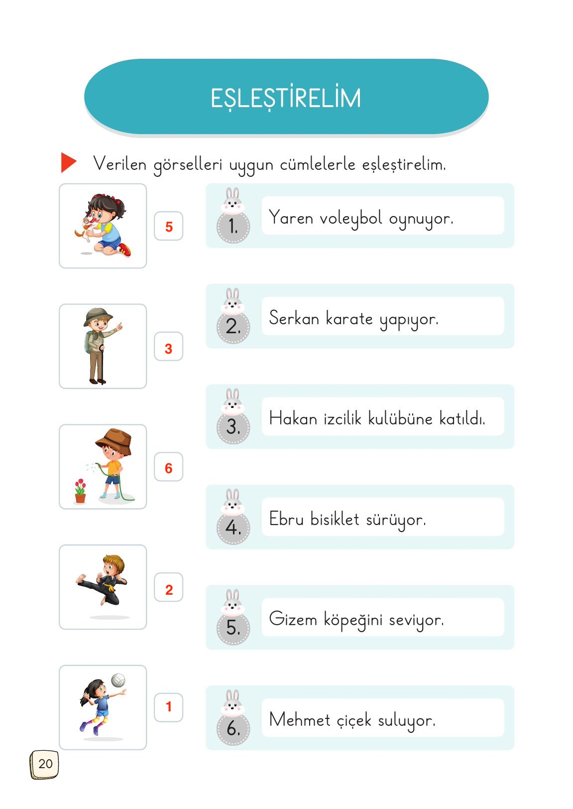1. Sınıf Meb Yayınları Türkçe Ders Kitabı 1. Kitap Sayfa 20 Cevapları