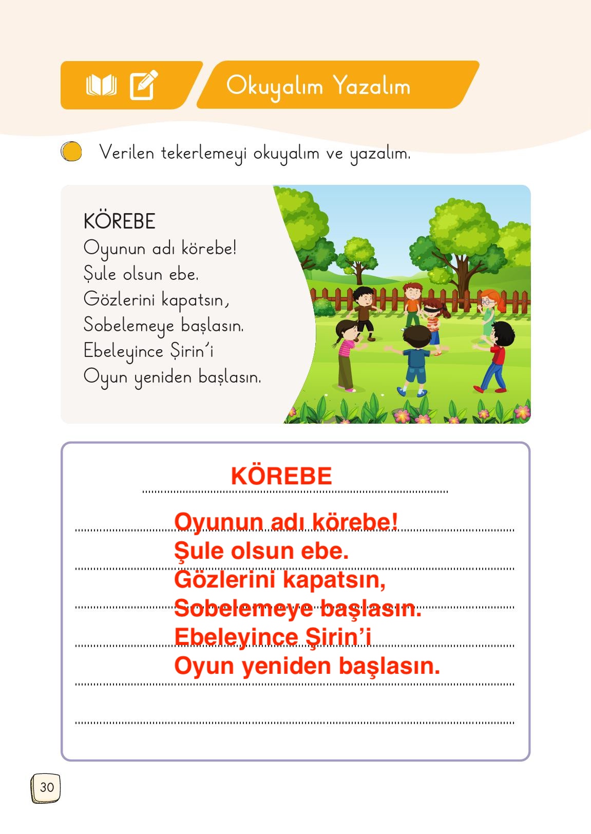 1. Sınıf Meb Yayınları Türkçe Ders Kitabı 1. Kitap Sayfa 30 Cevapları