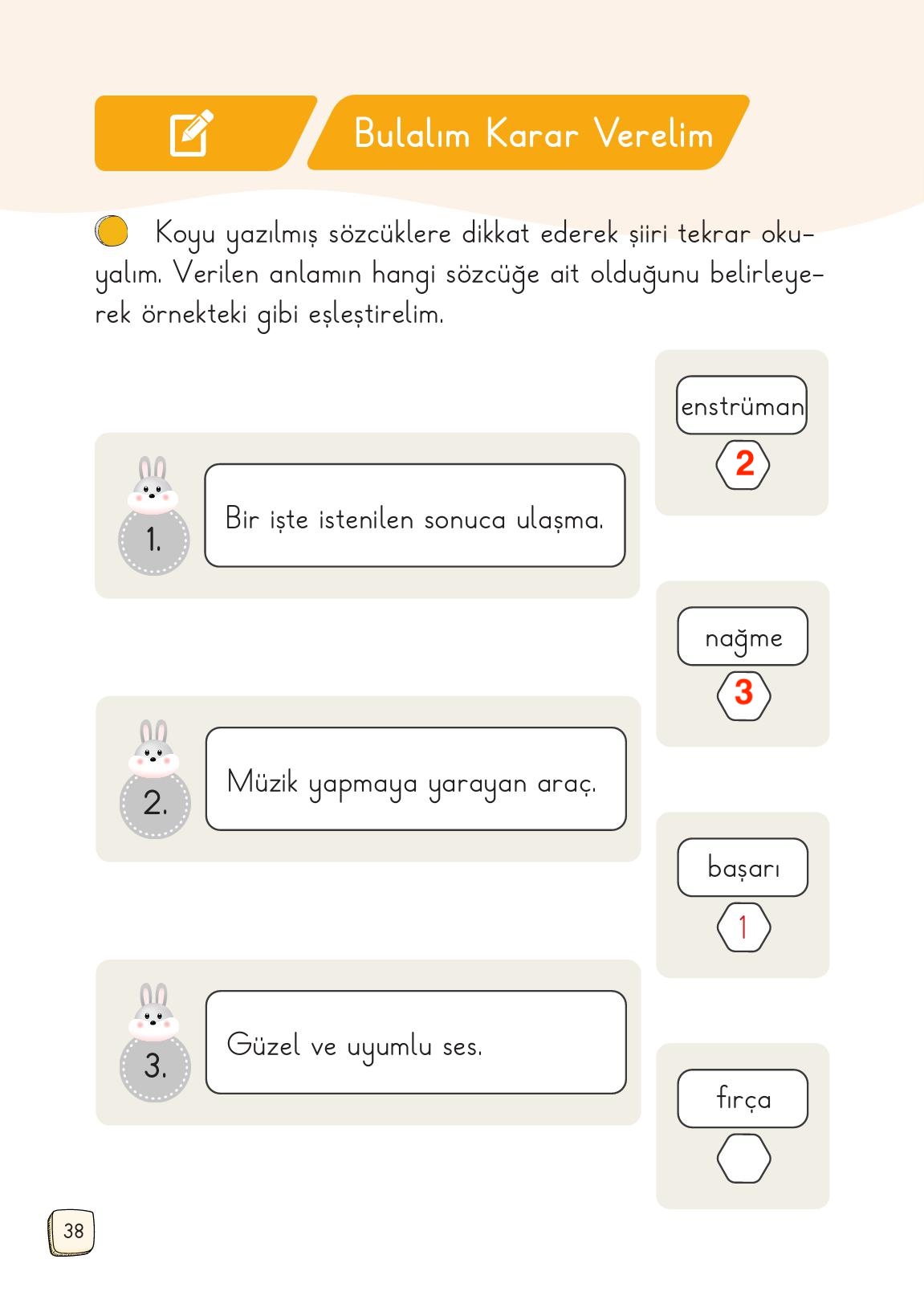 1. Sınıf Meb Yayınları Türkçe Ders Kitabı 1. Kitap Sayfa 38 Cevapları