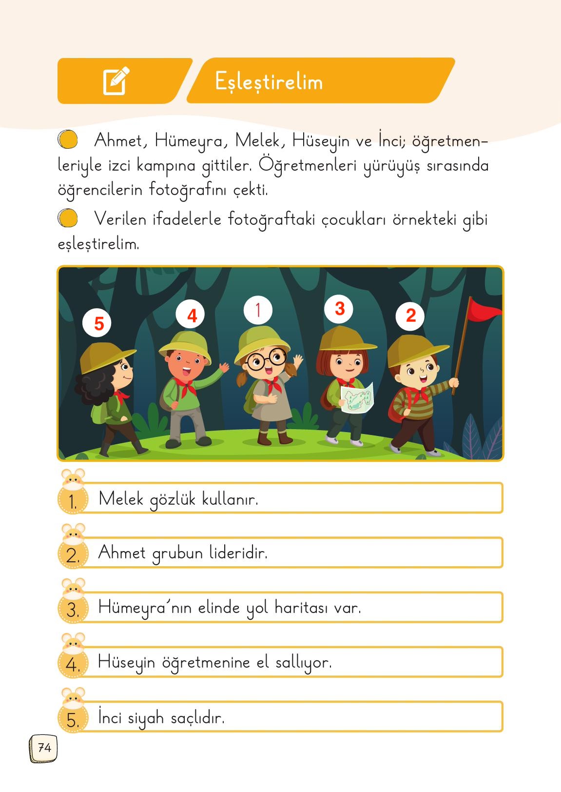 1. Sınıf Meb Yayınları Türkçe Ders Kitabı 1. Kitap Sayfa 74 Cevapları