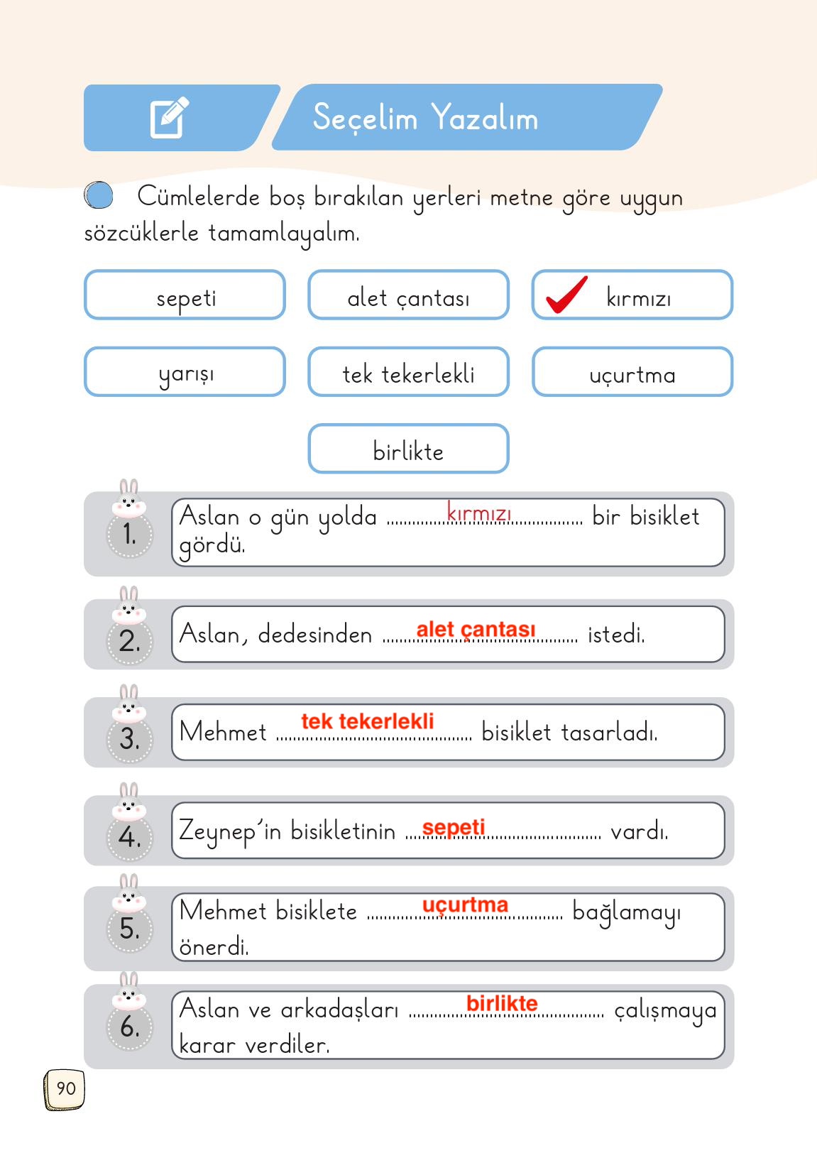 1. Sınıf Meb Yayınları Türkçe Ders Kitabı 1. Kitap Sayfa 90 Cevapları