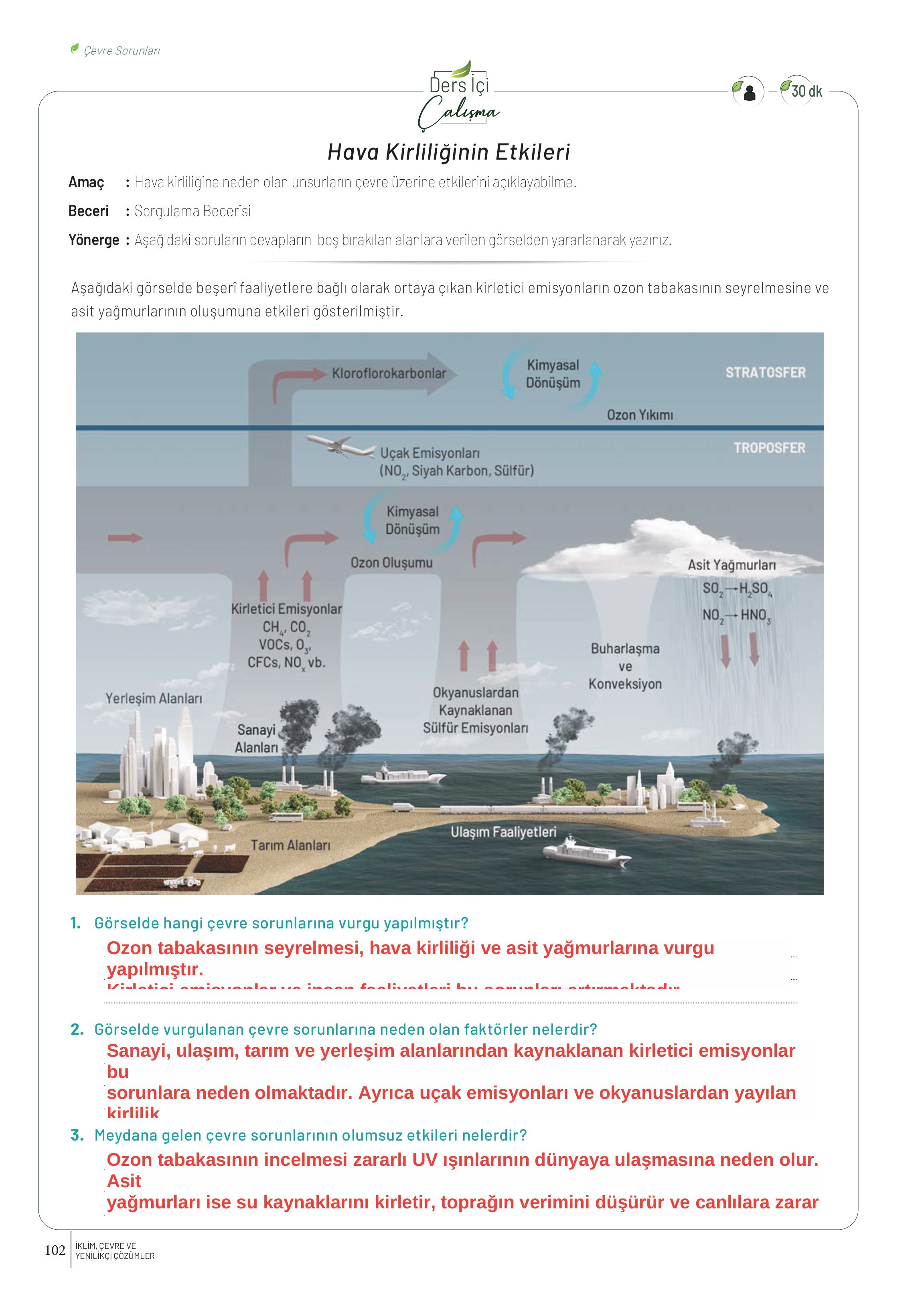 10-11-12. Sınıf Meb Yayınları İklim Çevre Ve Yenilikçi Çözümler Ders Kitabı Sayfa 102 Cevapları