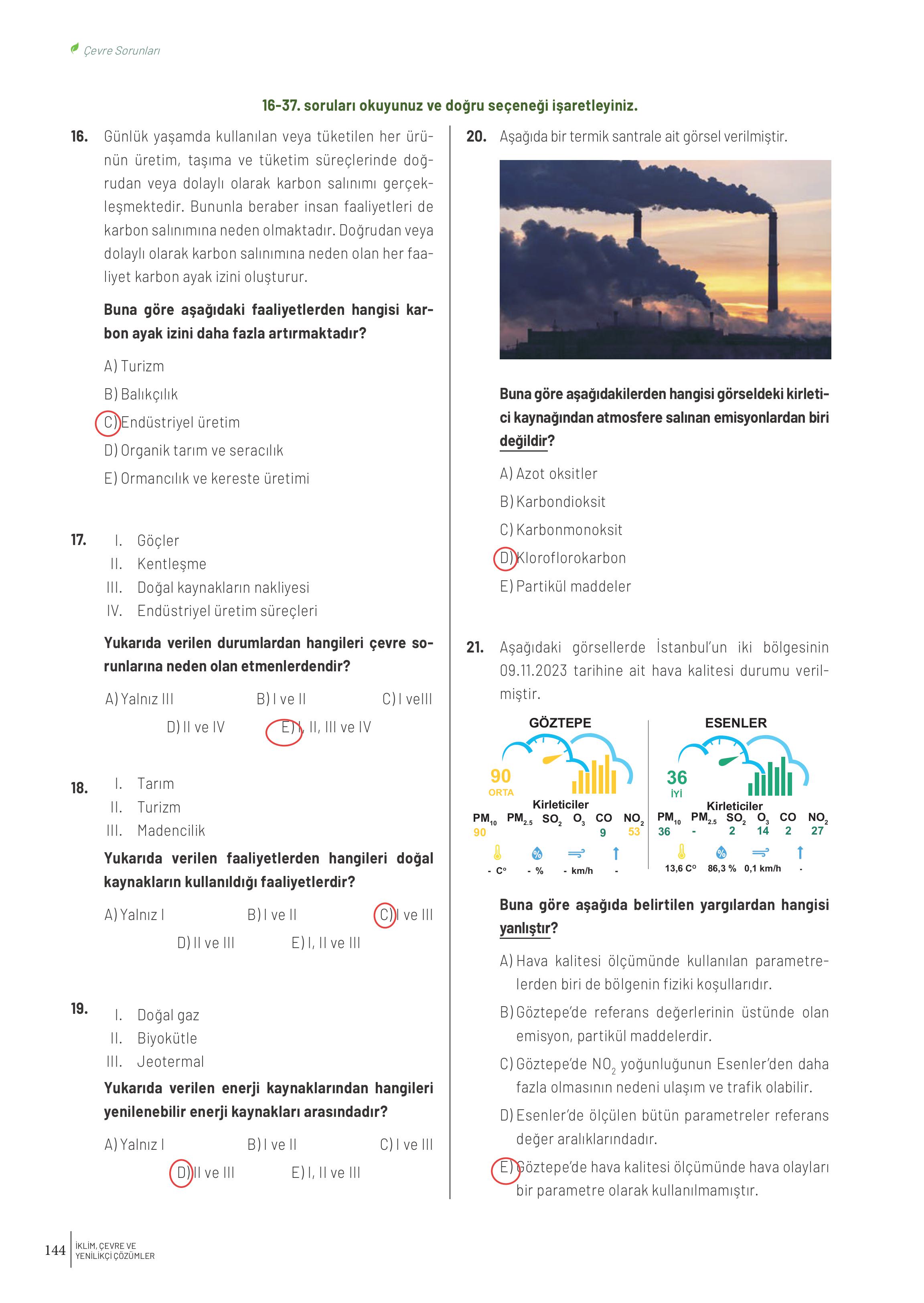 10-11-12. Sınıf Meb Yayınları İklim Çevre Ve Yenilikçi Çözümler Ders Kitabı Sayfa 144 Cevapları