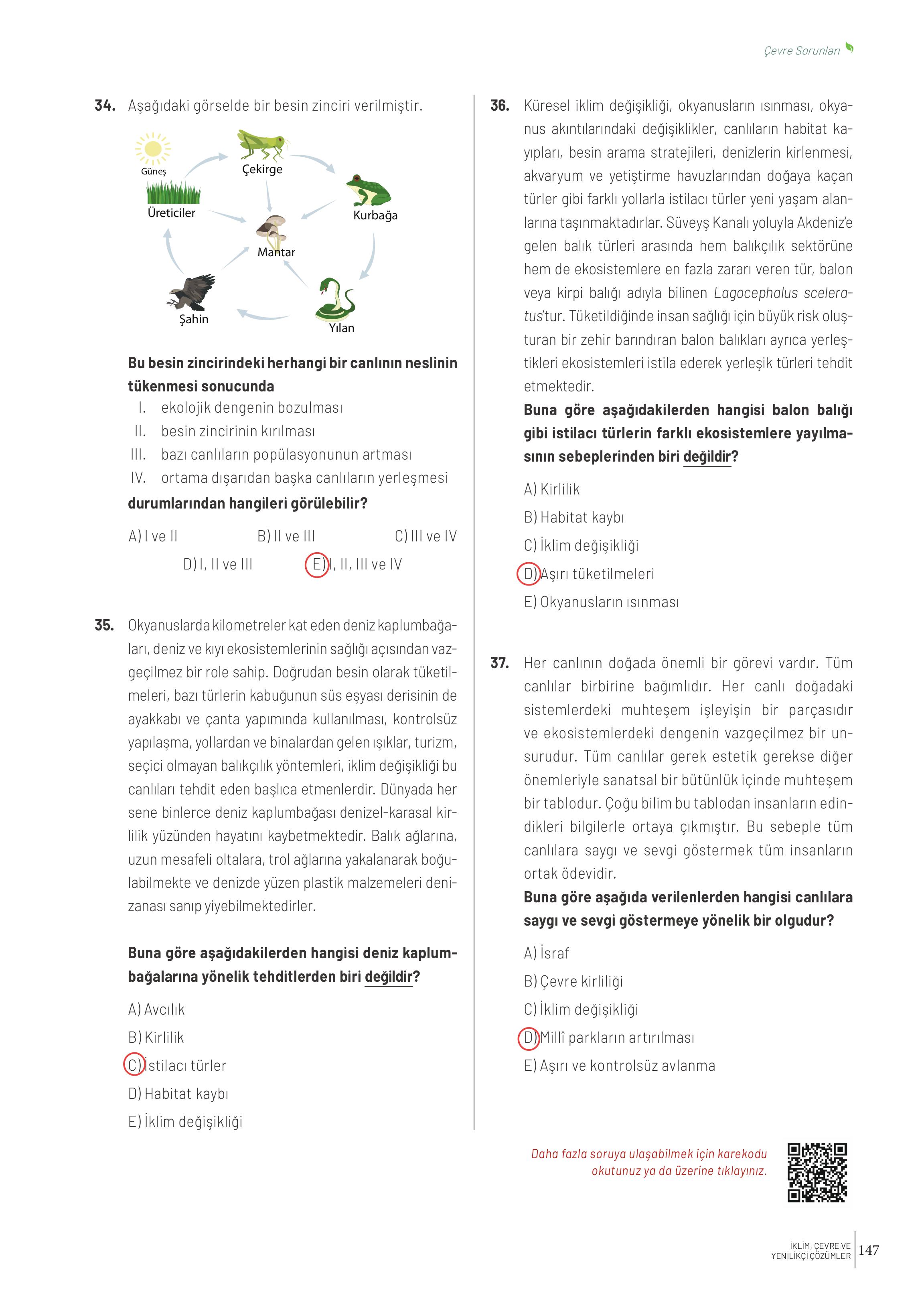 10-11-12. Sınıf Meb Yayınları İklim Çevre Ve Yenilikçi Çözümler Ders Kitabı Sayfa 147 Cevapları