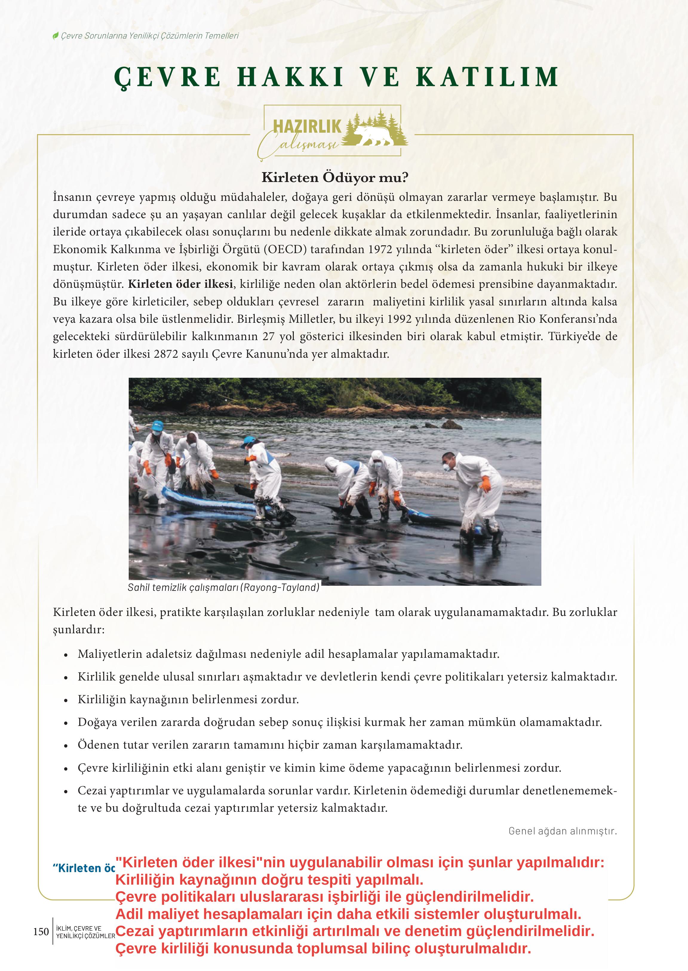 10-11-12. Sınıf Meb Yayınları İklim Çevre Ve Yenilikçi Çözümler Ders Kitabı Sayfa 150 Cevapları